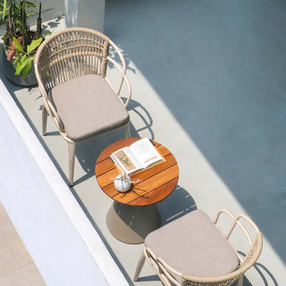 Teak Round Top Aluminum Outdoor Coffee Table