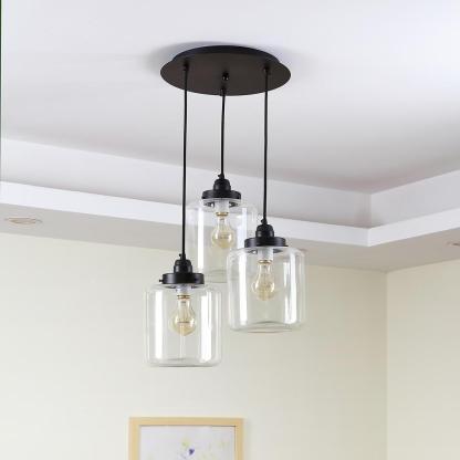 Industrial Glass Foyer Chandelier with 3 Lights-Lighom