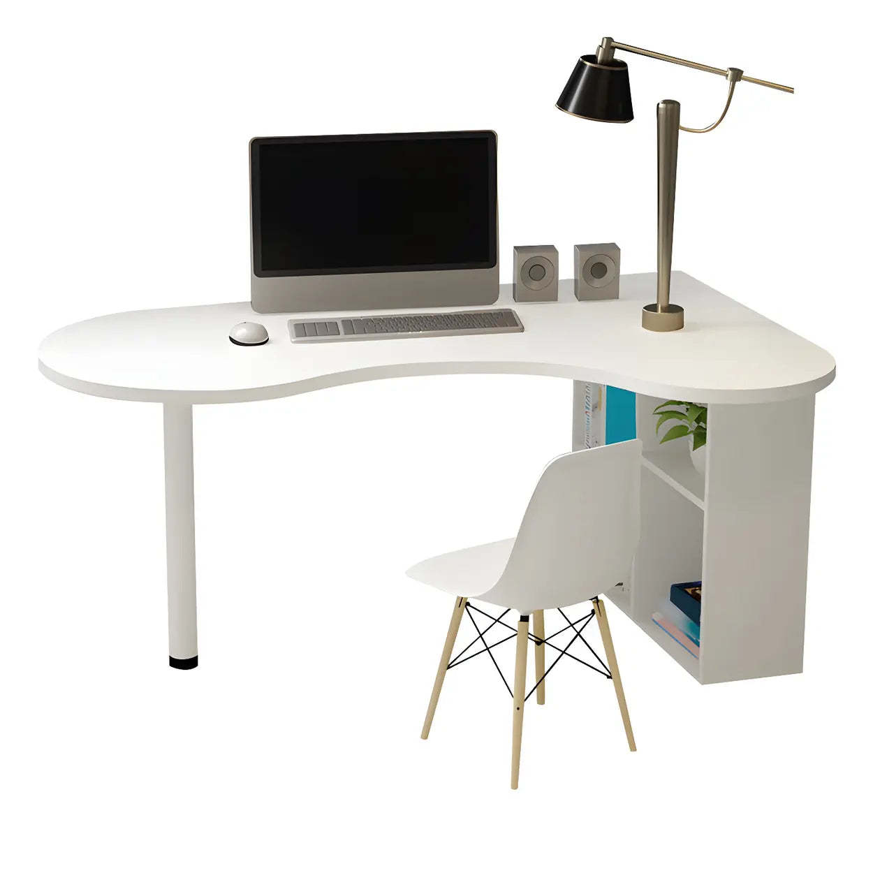Textured White Wood Writing Desk with Shelf