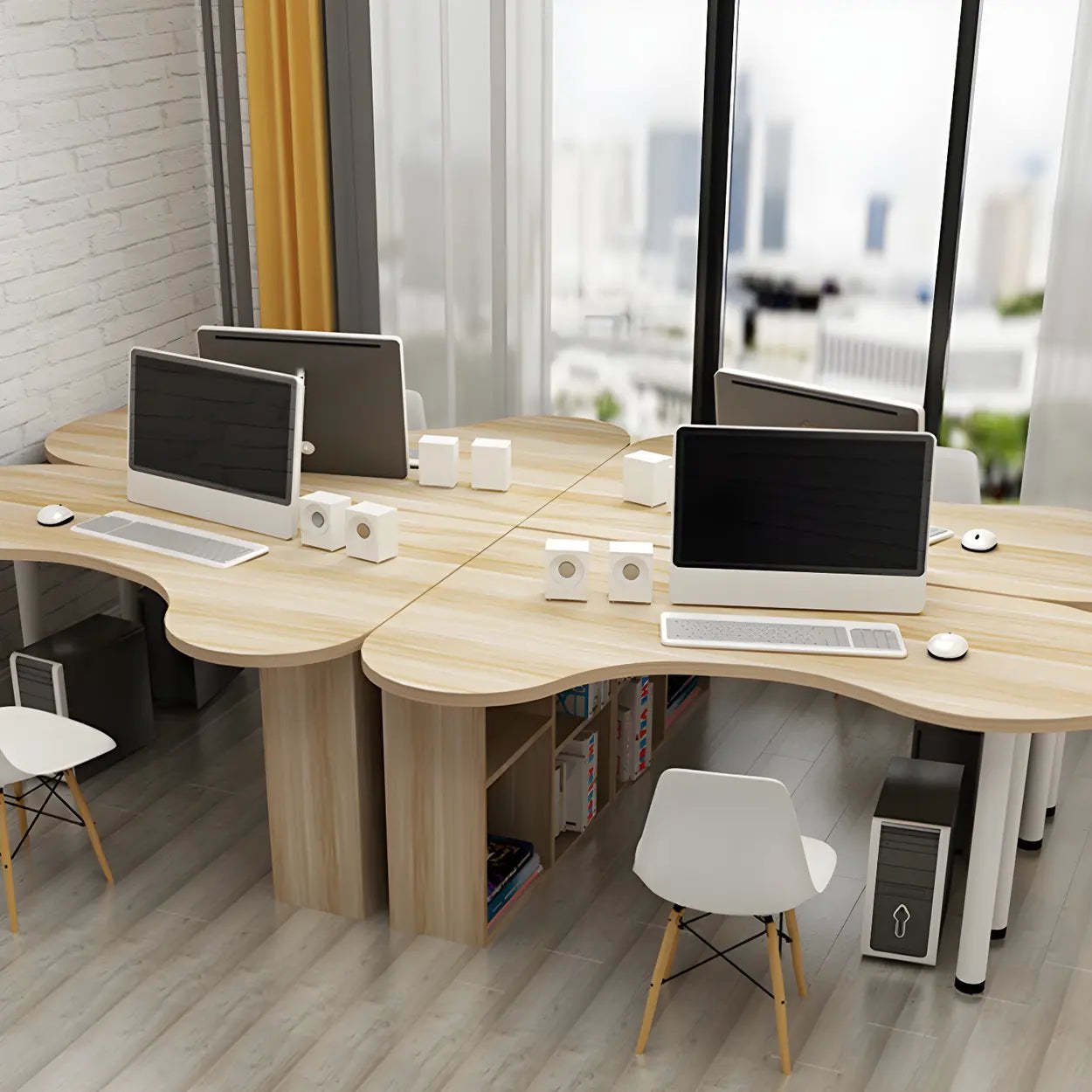Textured White Wood Writing Desk with Shelf
