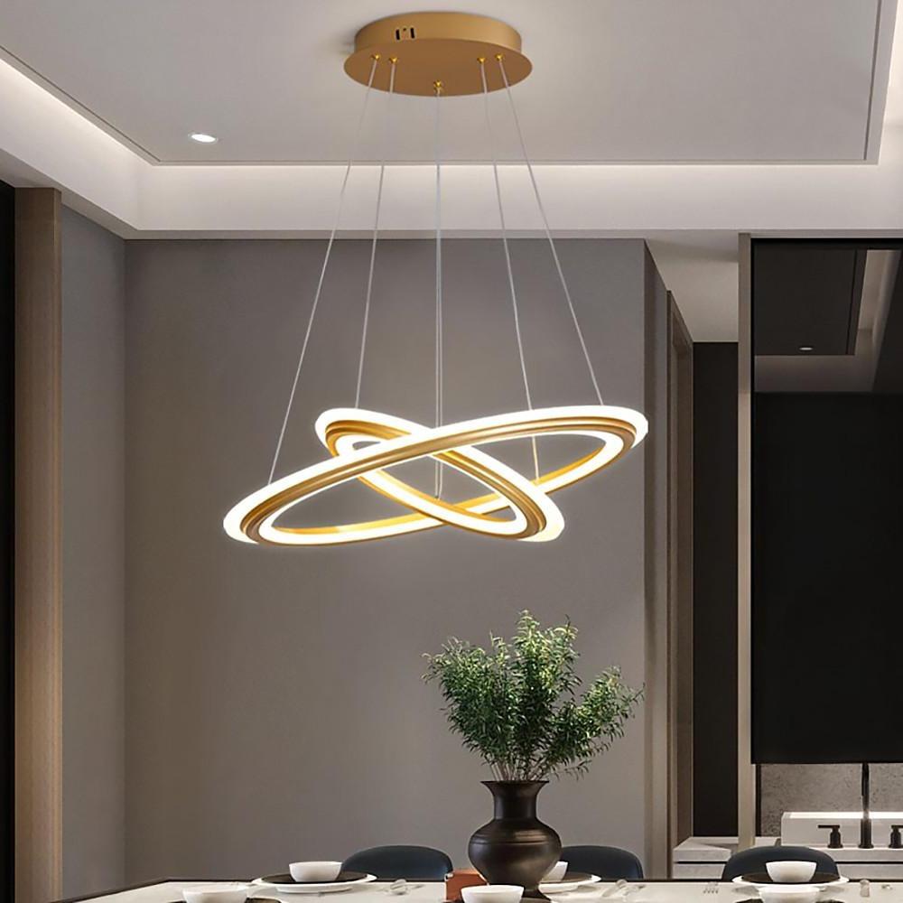 Nordic circles 2-light black chandeliers, Lighom — Dia 12" & Dia 20" x 4" H / Matte Black / Dimmable with Remote