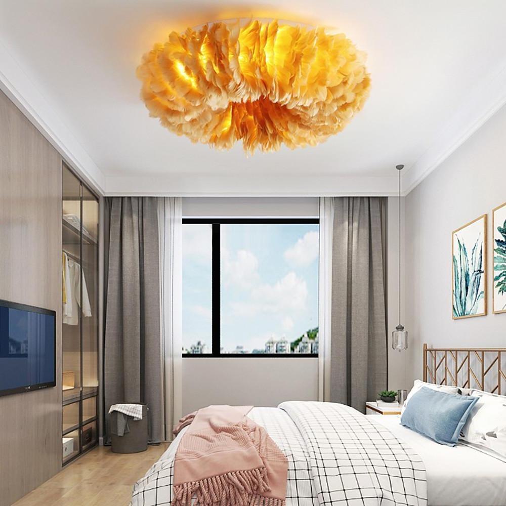 Round Feathers LED Nordic Flush Mount Chandelier