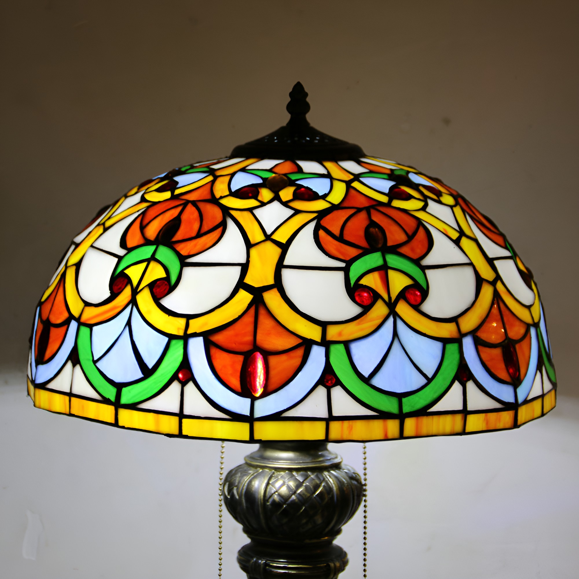 Tiffany Resin Glass Dome Hemispheric Flower Table Lamp
