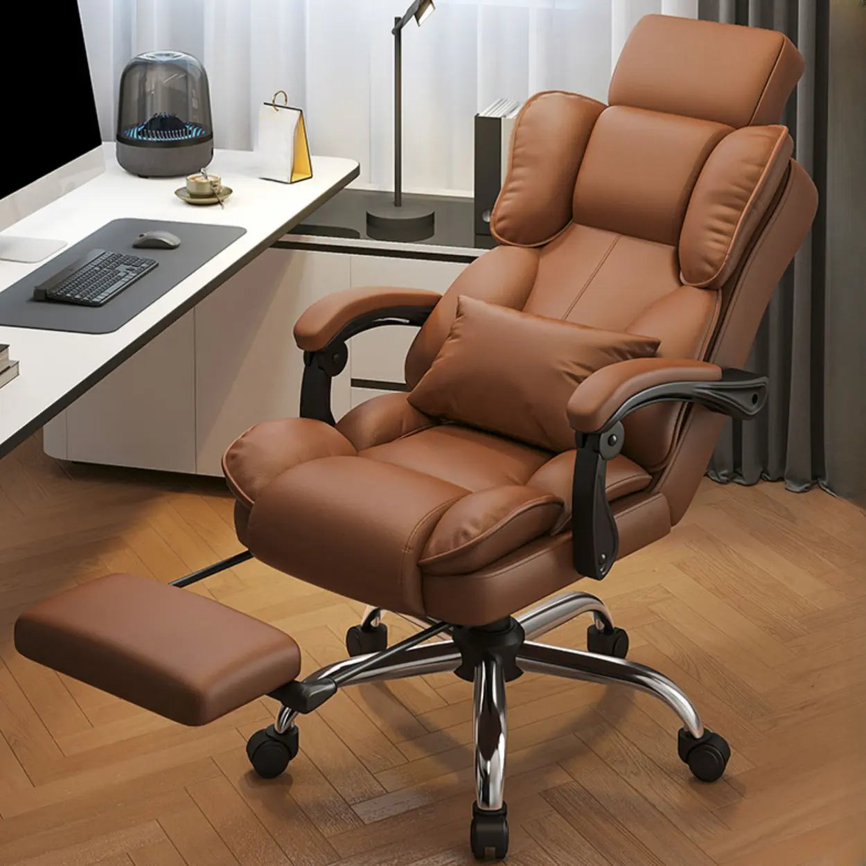 Adjustable Ergonomic Brown Tilt Office Chair — 3-Stage Gas Lift / Black / With Footrest