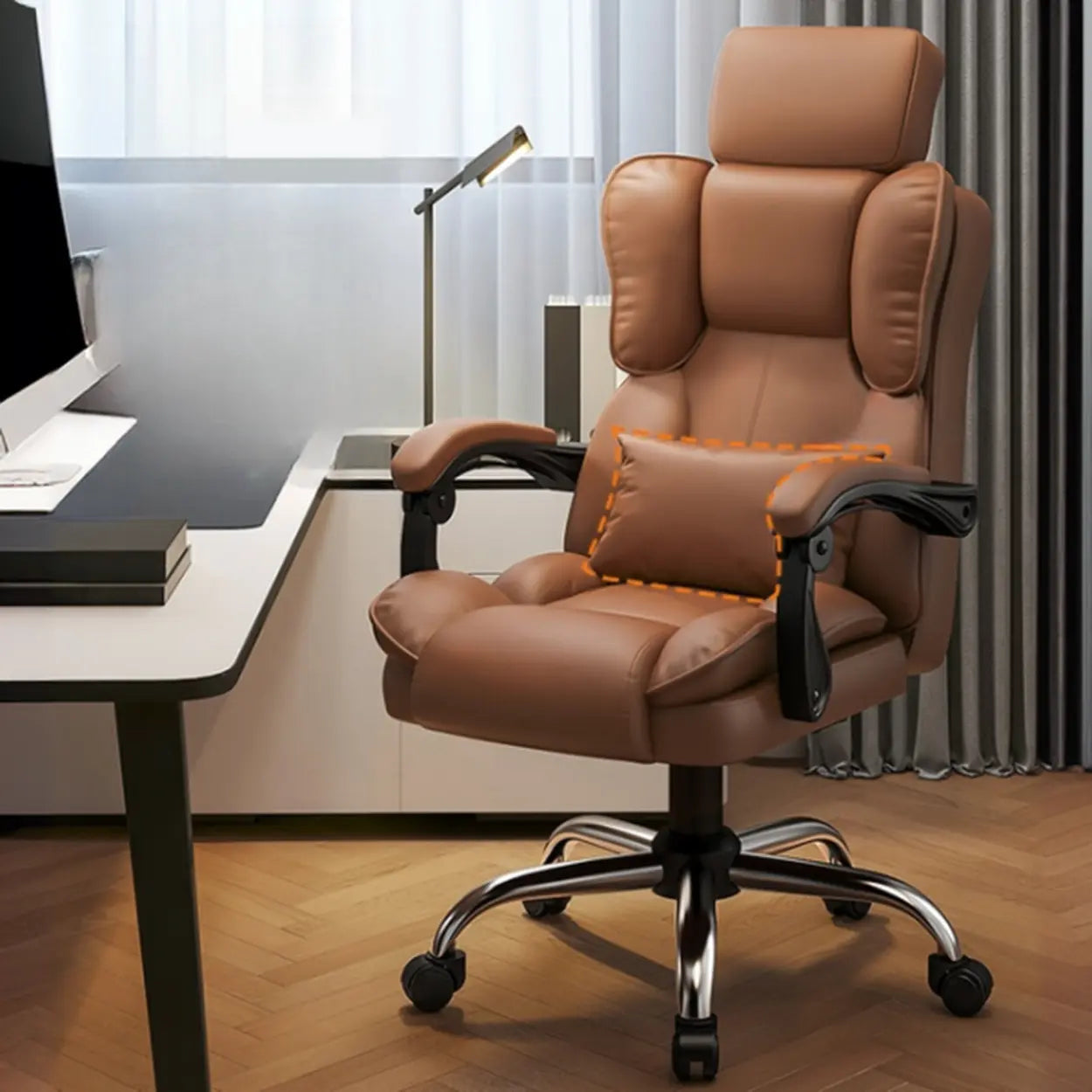 Adjustable Ergonomic Brown Tilt Office Chair — 3-Stage Gas Lift / Gray / With Footrest