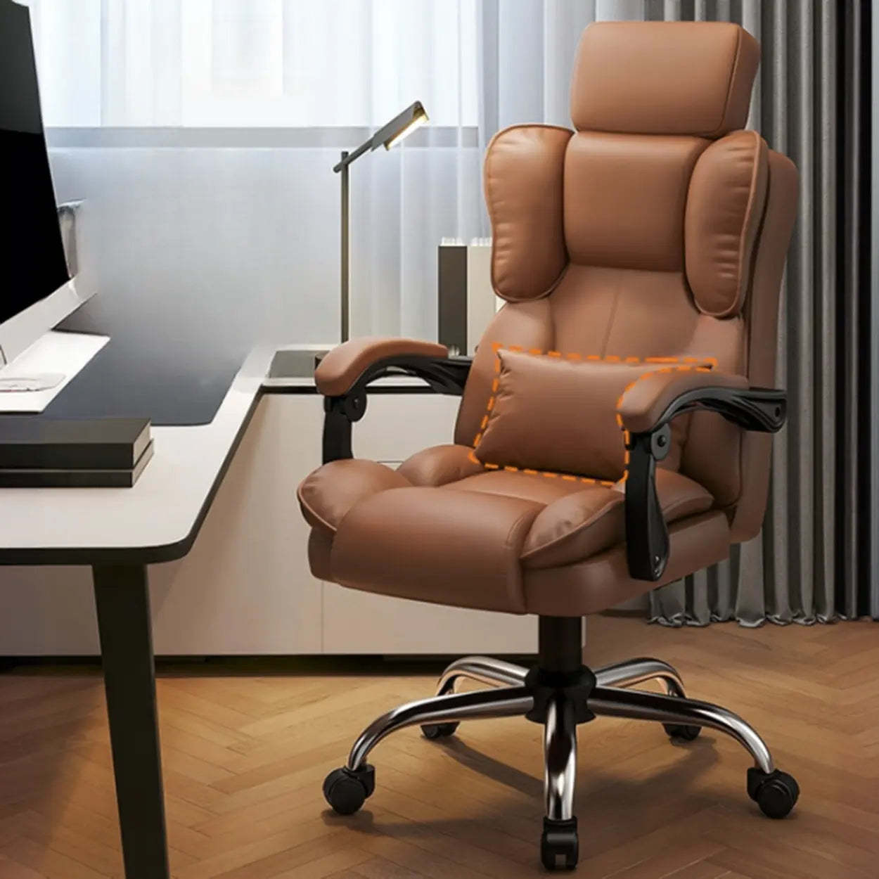 Adjustable Ergonomic Brown Tilt Office Chair — 3-Stage Gas Lift / Gray / With Footrest