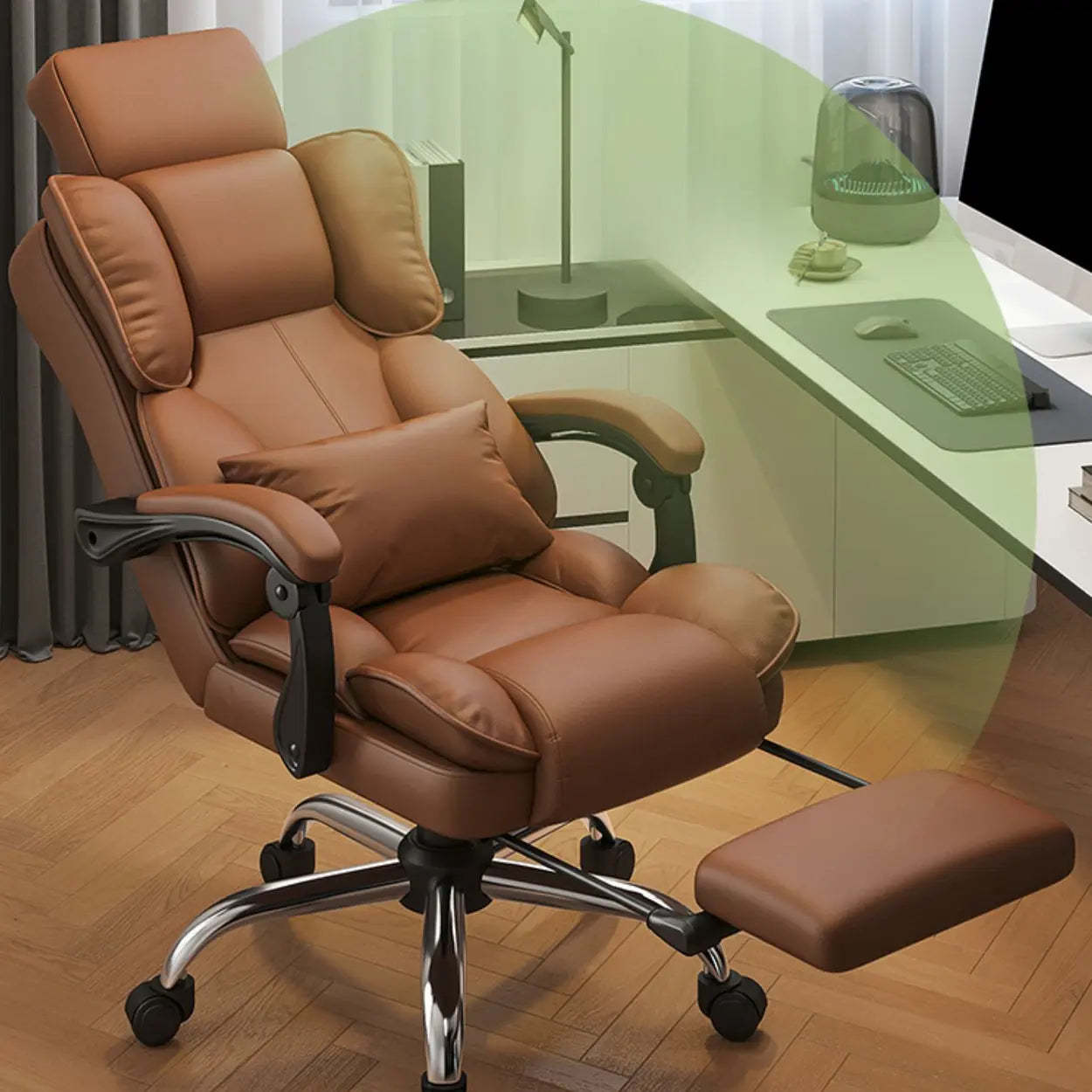 Adjustable Ergonomic Brown Tilt Office Chair — 3-Stage Gas Lift / Dark Gray / With Footrest