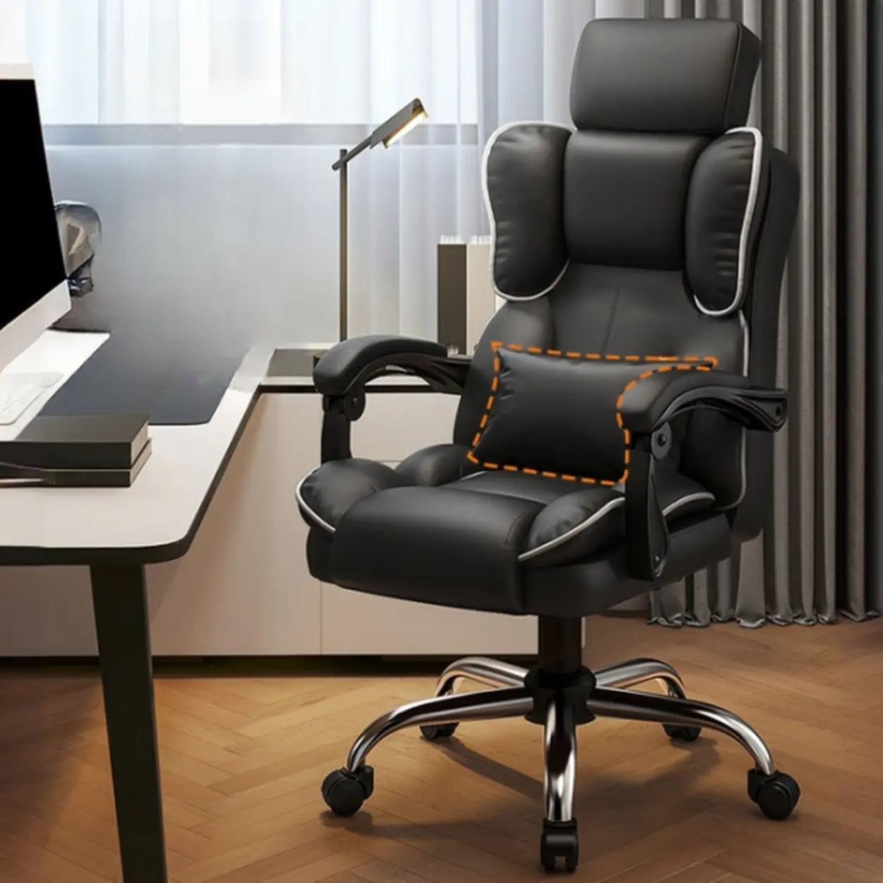 Adjustable Ergonomic Brown Tilt Office Chair — 1-Stage Gas Lift / Black / With Footrest