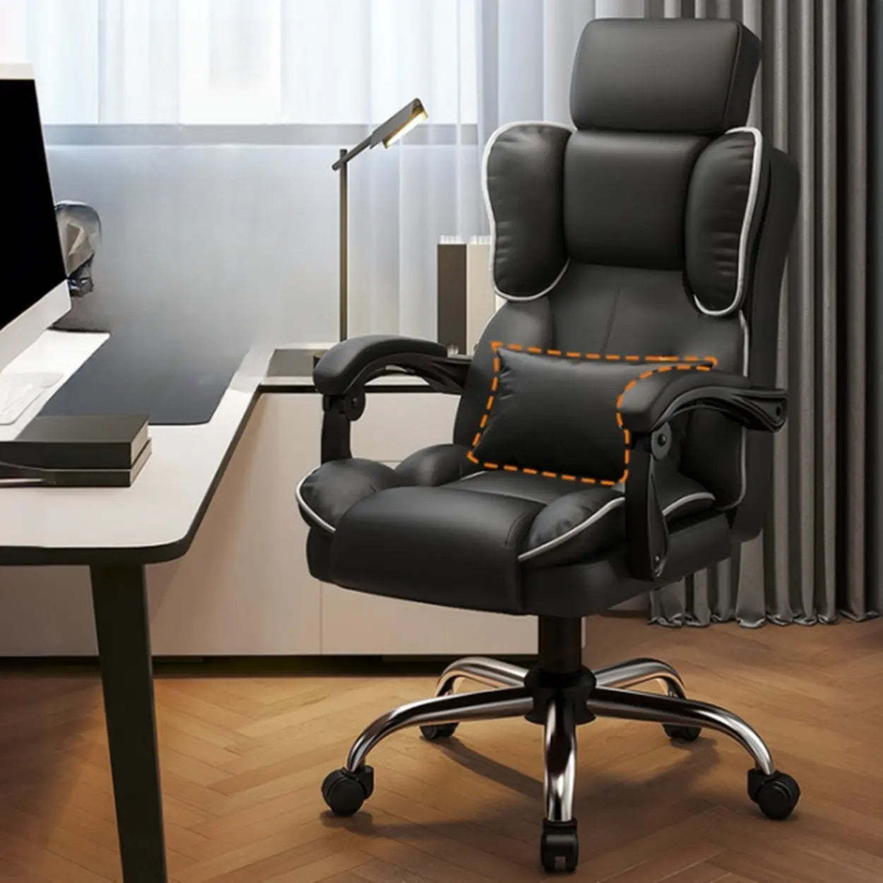 Adjustable Ergonomic Brown Tilt Office Chair — 1-Stage Gas Lift / Black / With Footrest