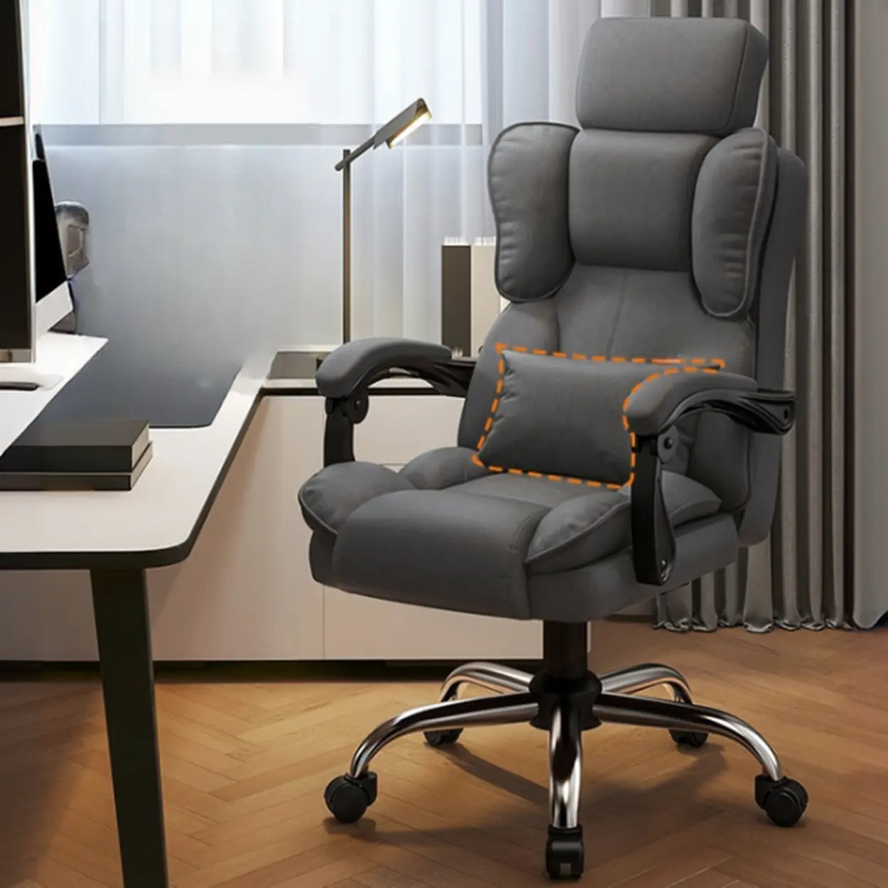 Adjustable Ergonomic Brown Tilt Office Chair — 1-Stage Gas Lift / Brown / With Footrest