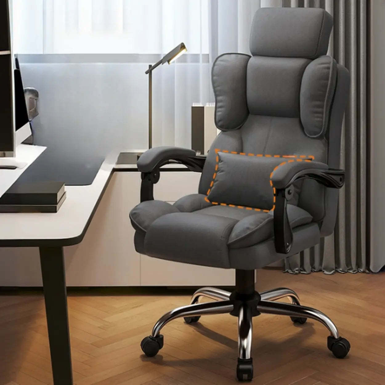 Adjustable Ergonomic Brown Tilt Office Chair — 1-Stage Gas Lift / Brown / With Footrest