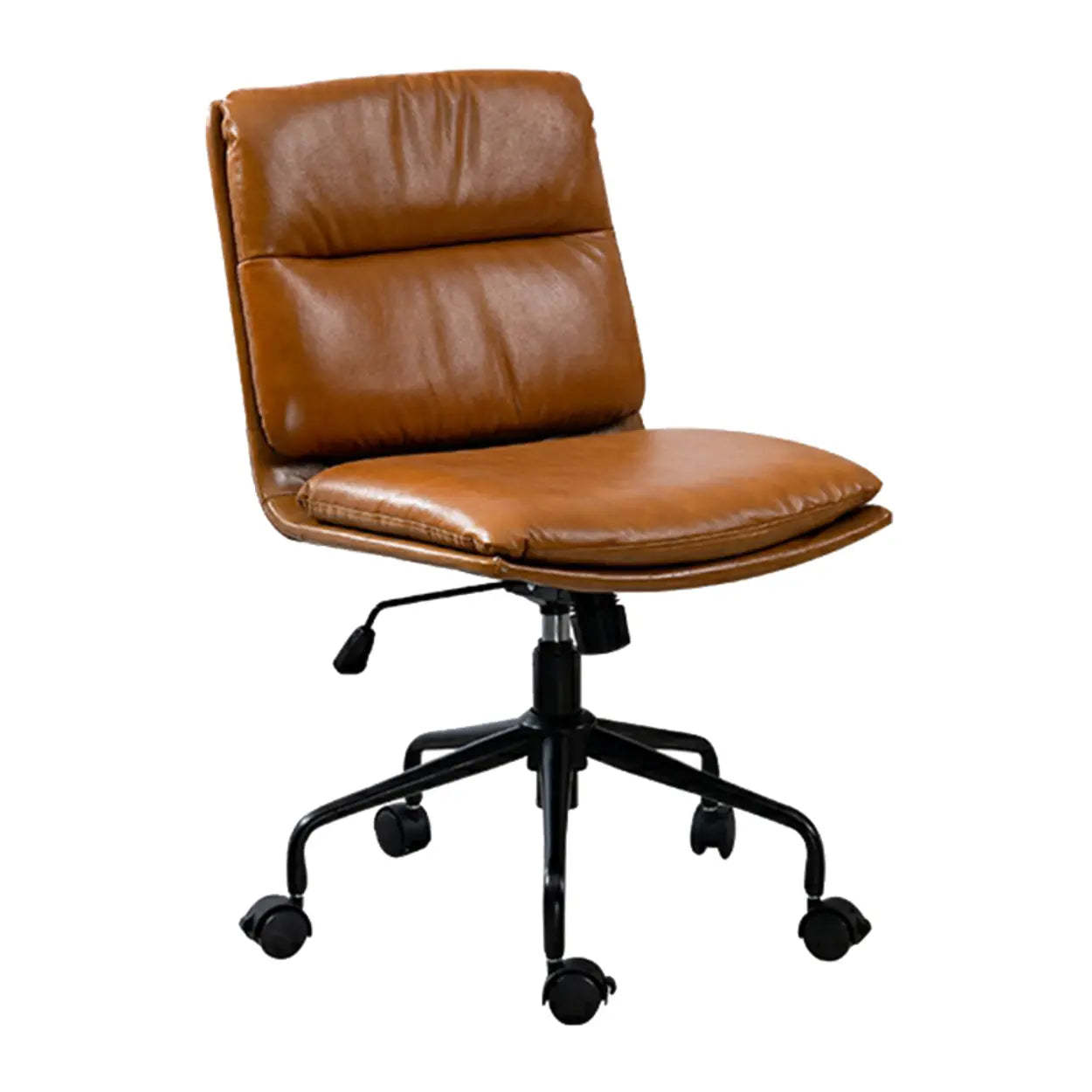 Leather off-white tilt office chairs in leather — Armless / Casters Included / Brown