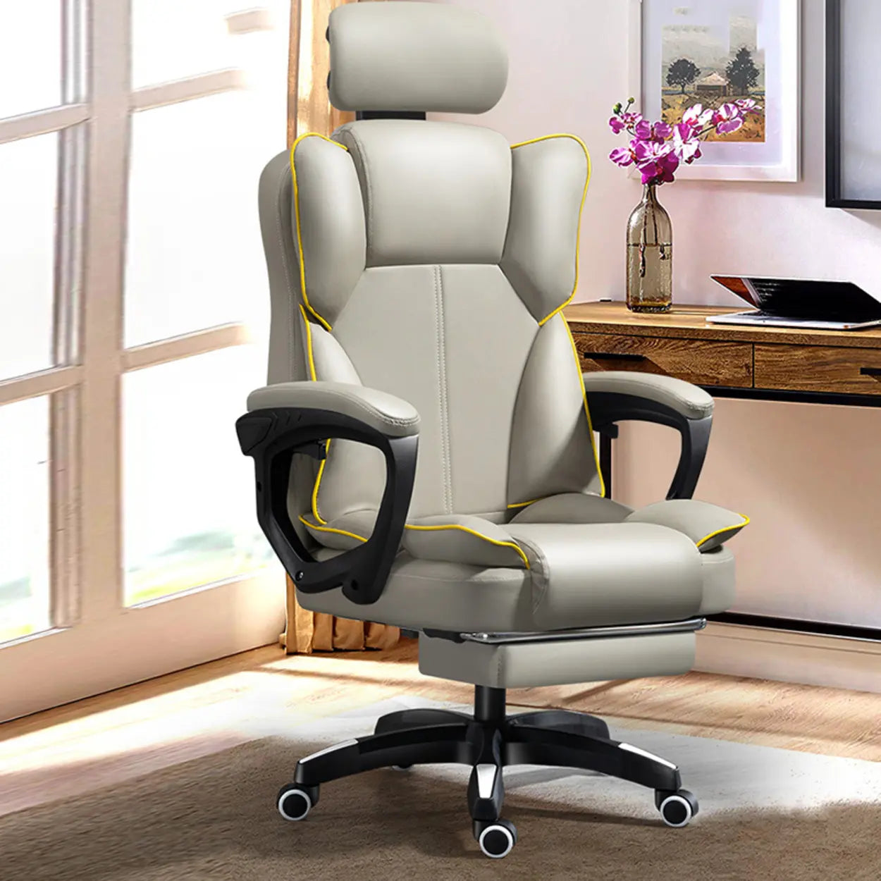 Tilt Lumbar-Support Leather Adjustable Swivel Office Chair
