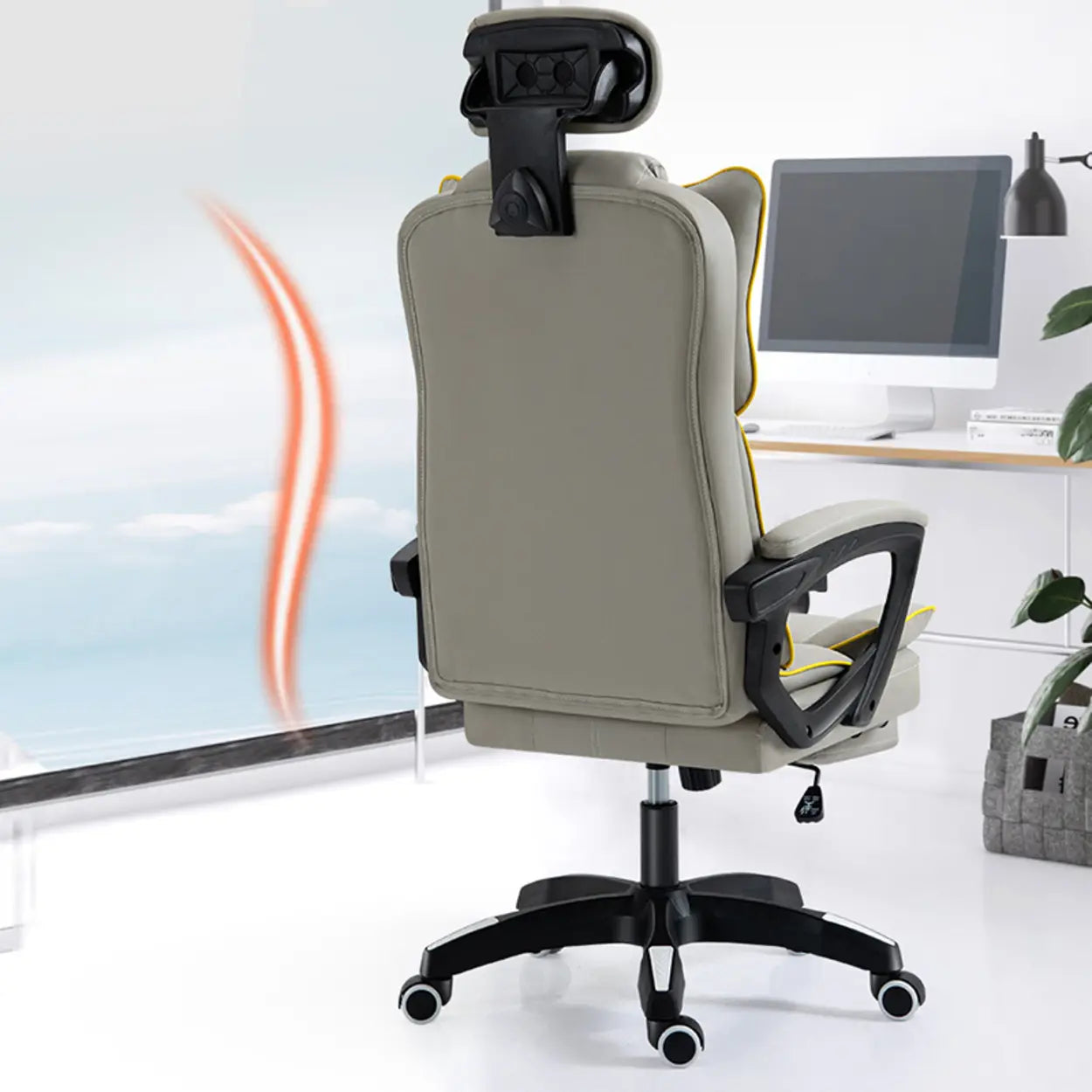 Tilt Lumbar-Support Leather Adjustable Swivel Office Chair — Black / Without Footrest / Sponge