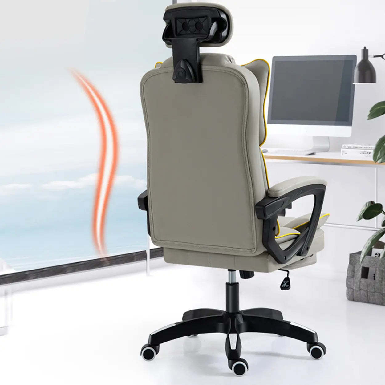 Tilt Lumbar-Support Leather Adjustable Swivel Office Chair — Black / Without Footrest / Sponge