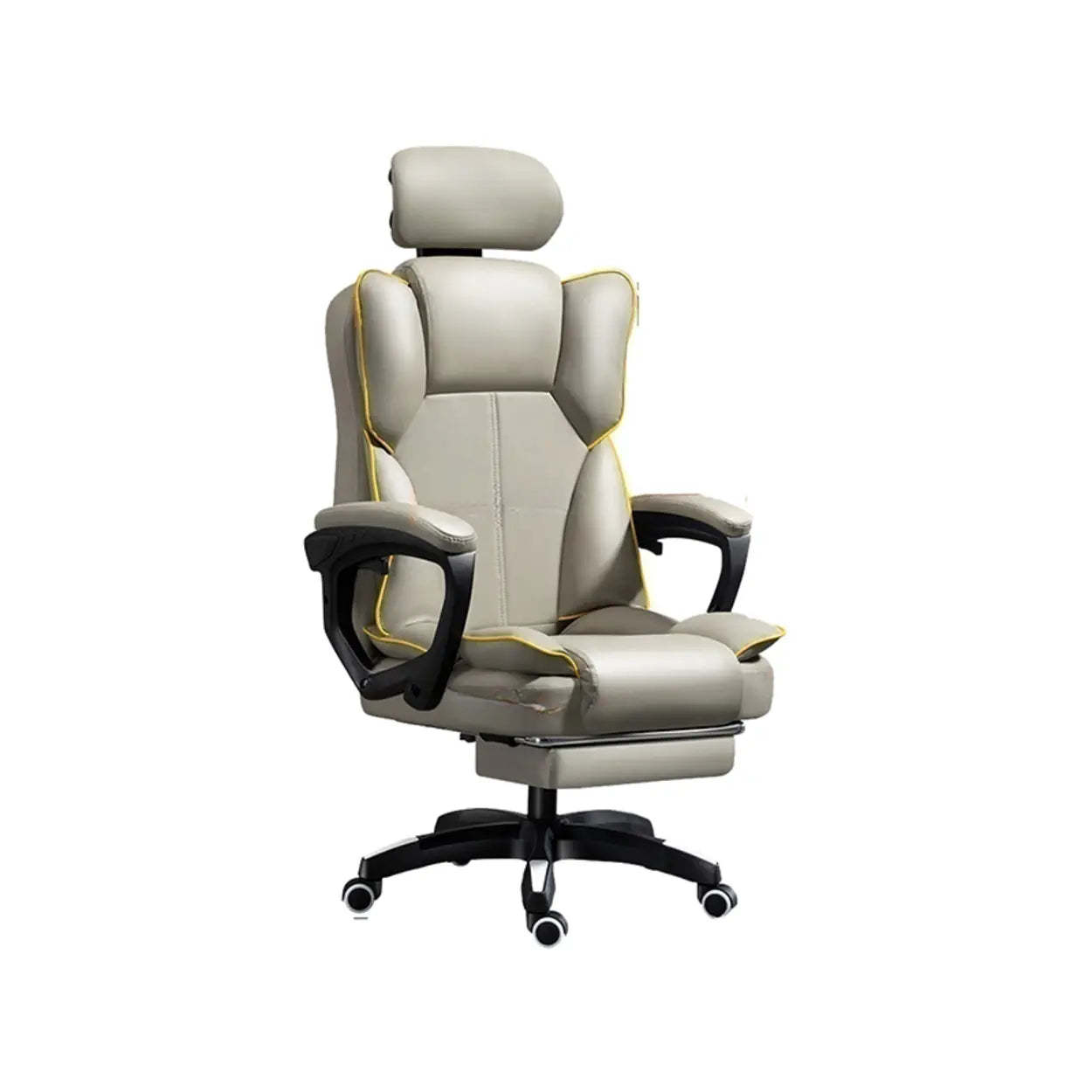 Tilt Lumbar-Support Leather Adjustable Swivel Office Chair — Grey / Without Footrest / Sponge