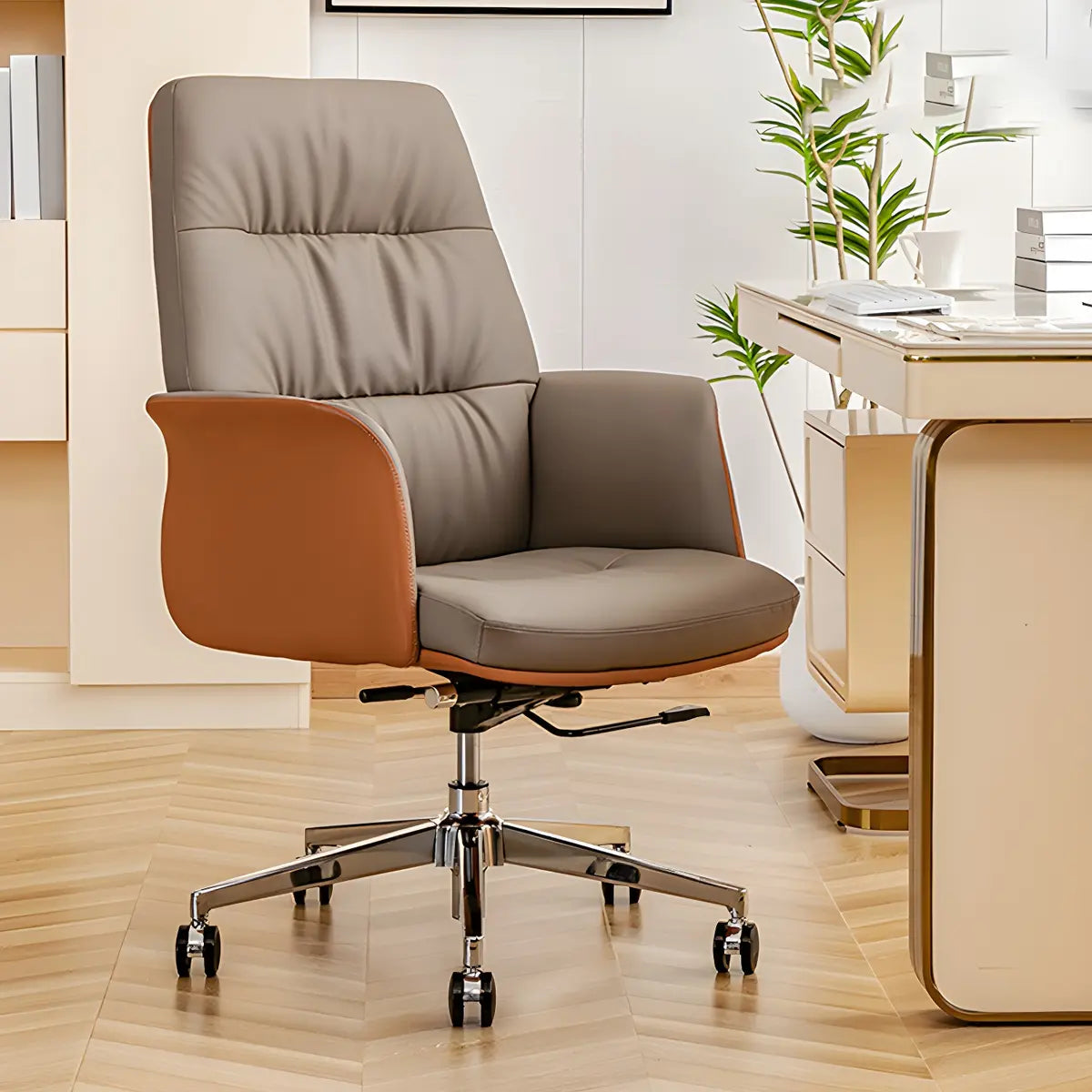 Tilt Swivel Brown Adjustable Office Chair — Nappa
