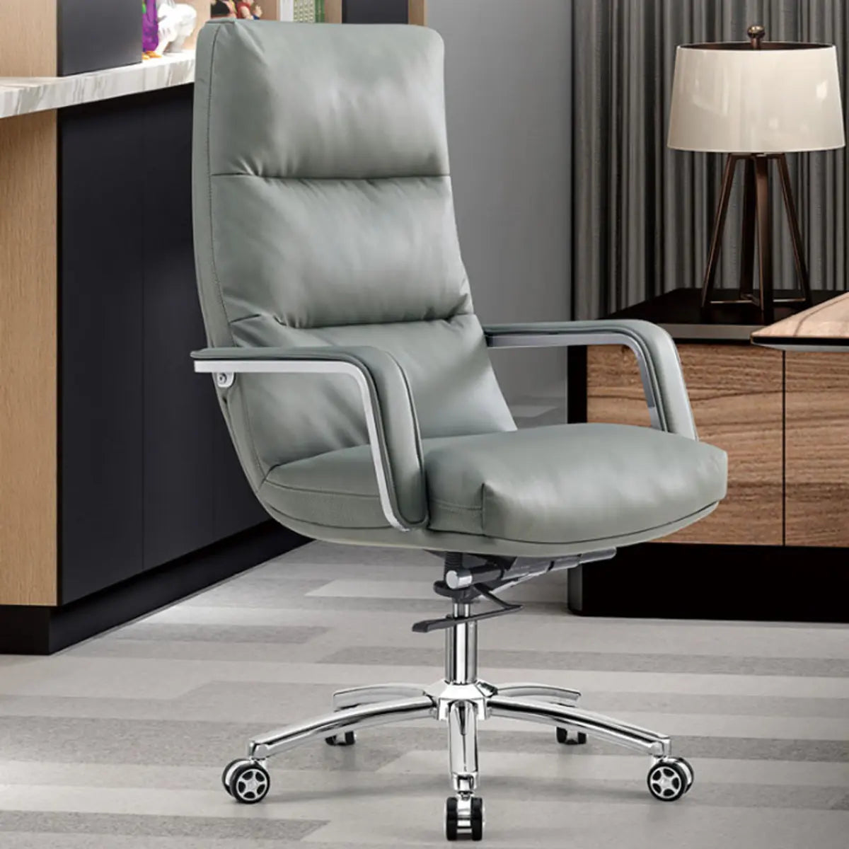 Tilt Swivel Ergonomic Leather Office Chair with Wheels — Grey