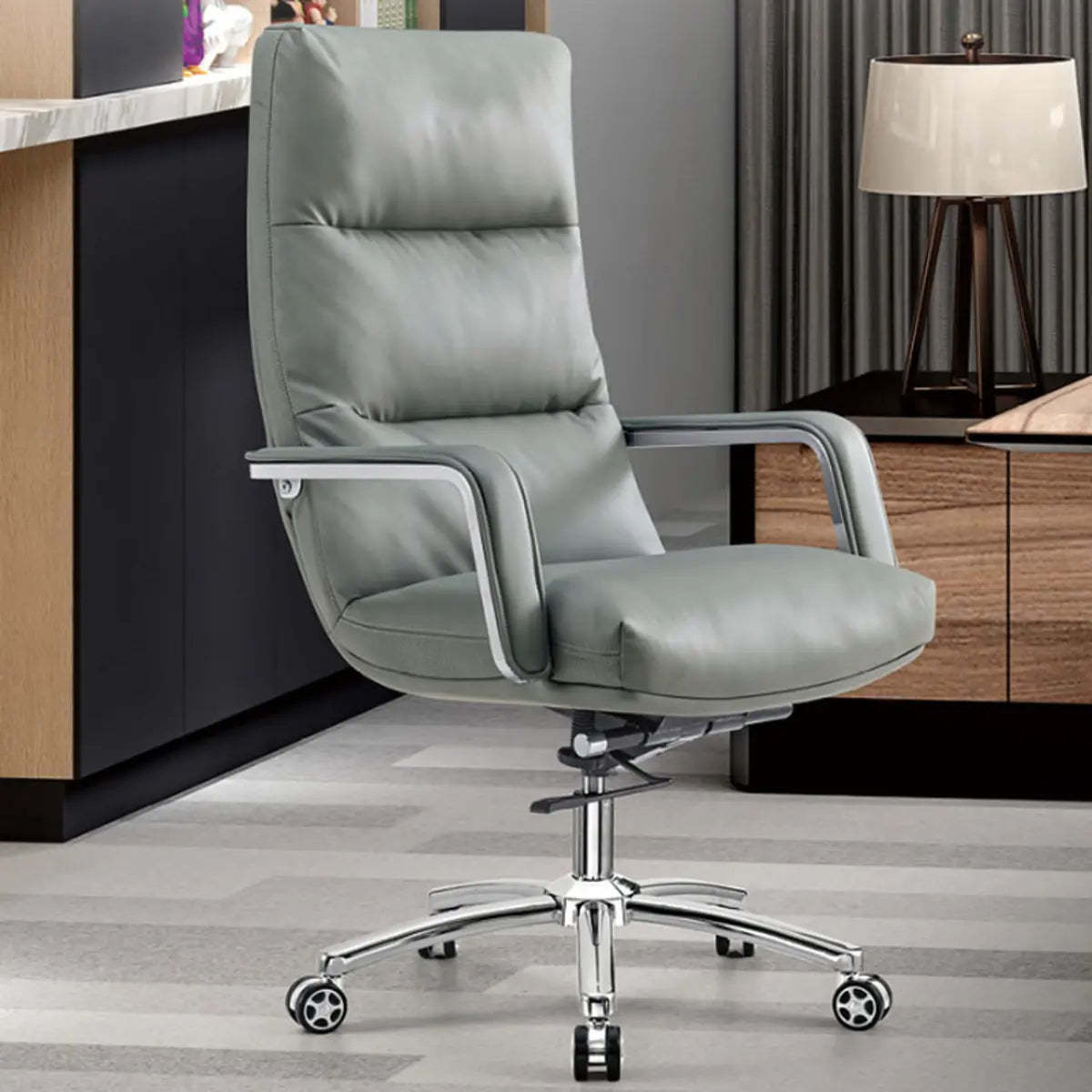 Tilt Swivel Ergonomic Leather Office Chair with Wheels — Grey