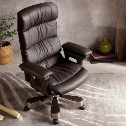 Tilt Swivel Leather Office Chair with Headrest — Black