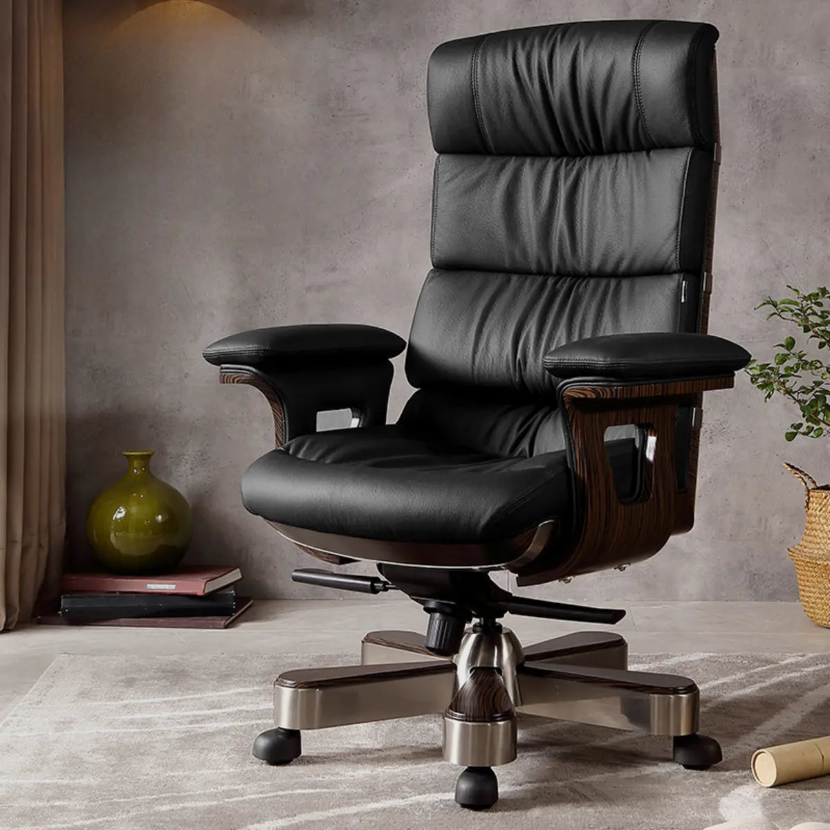 Tilt Swivel Leather Office Chair with Headrest — Brown