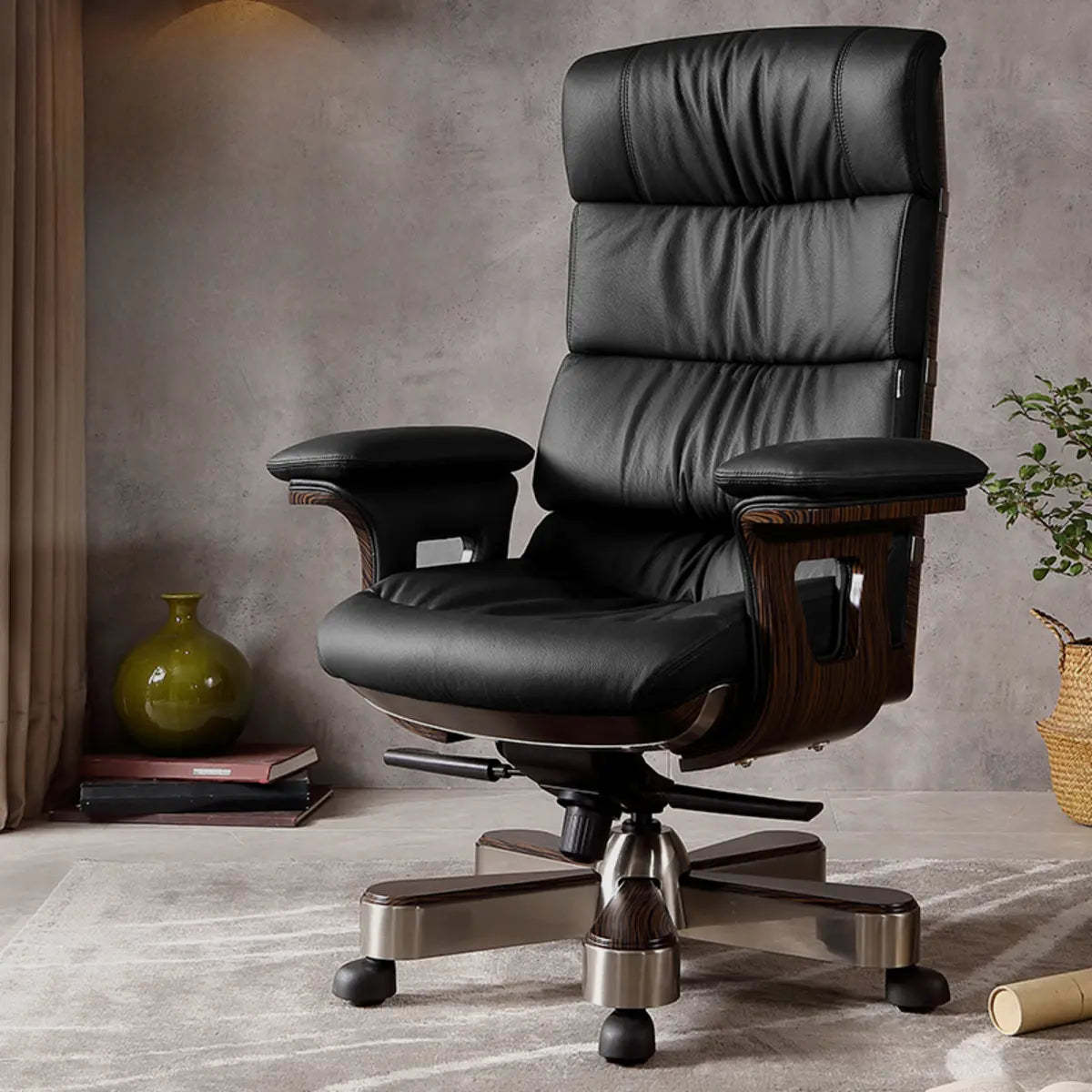 Tilt Swivel Leather Office Chair with Headrest — Brown