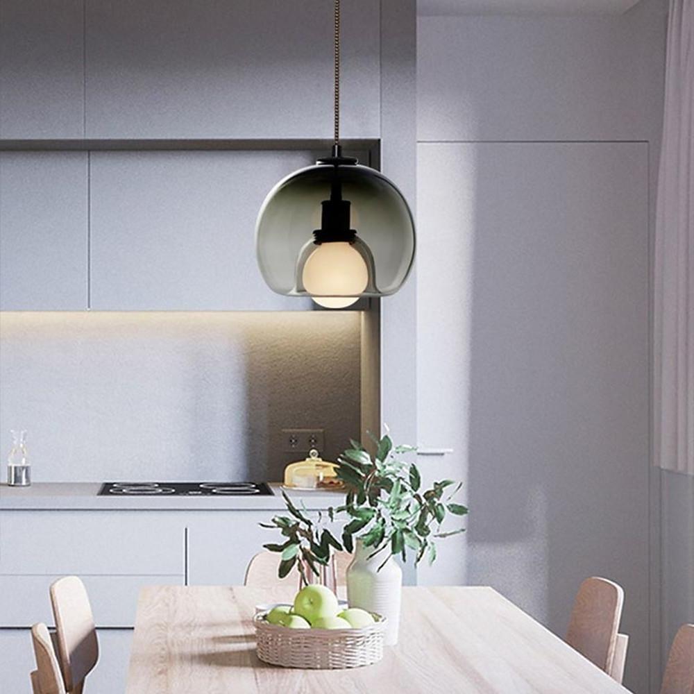 Semi Globe Electroplated Glass Metal LED Nordic Pendant Lighting-Lighom