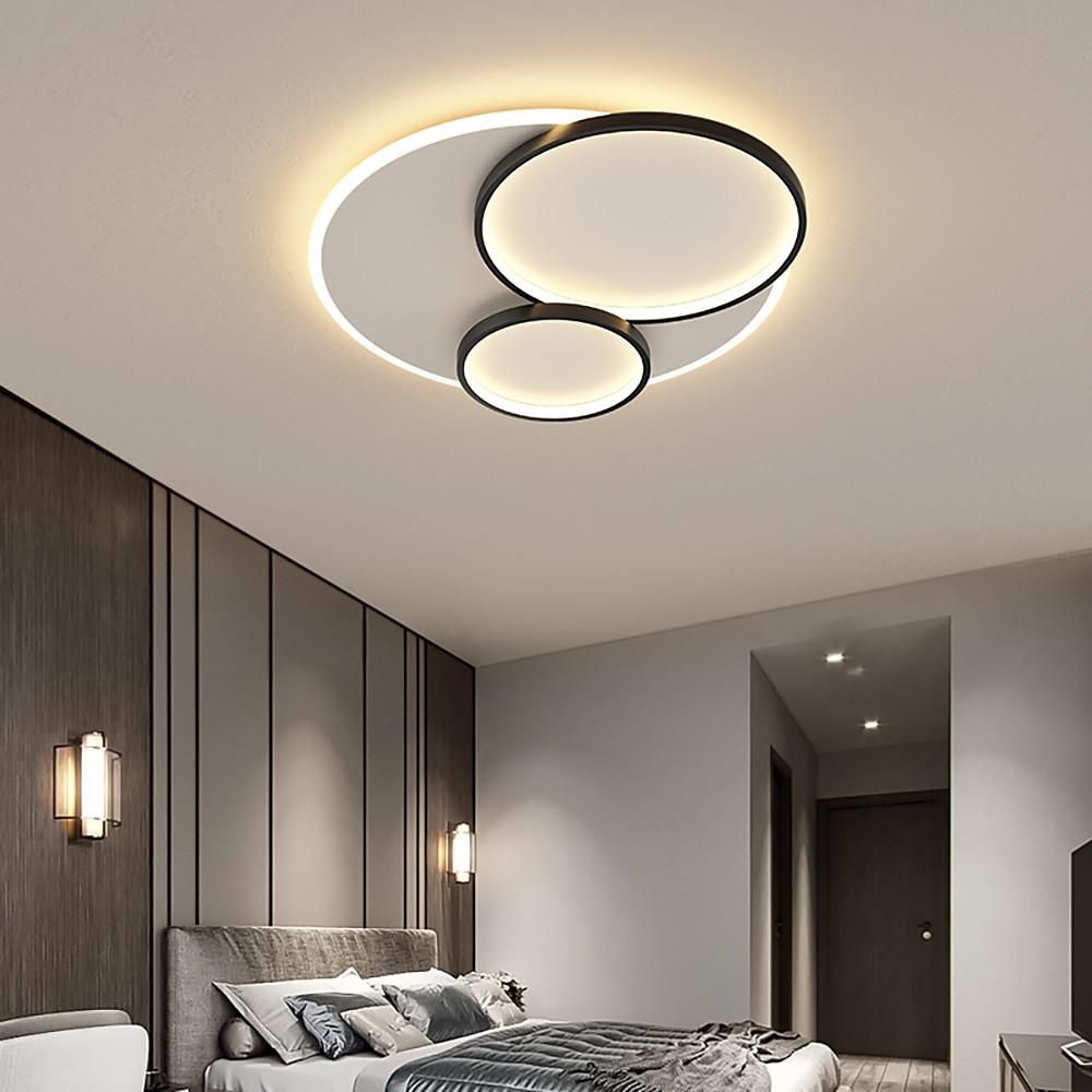 Modern 3-circle black metal flush mount lighting — Dia 16" x 4" H / Matte Black / Cool White (6000K)