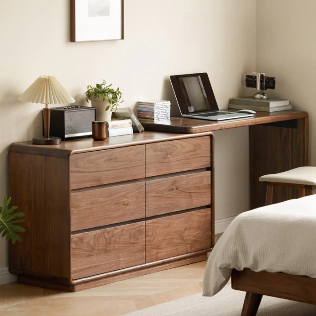 Traditional Natural Wood Drawer Makeup Vanity — Left