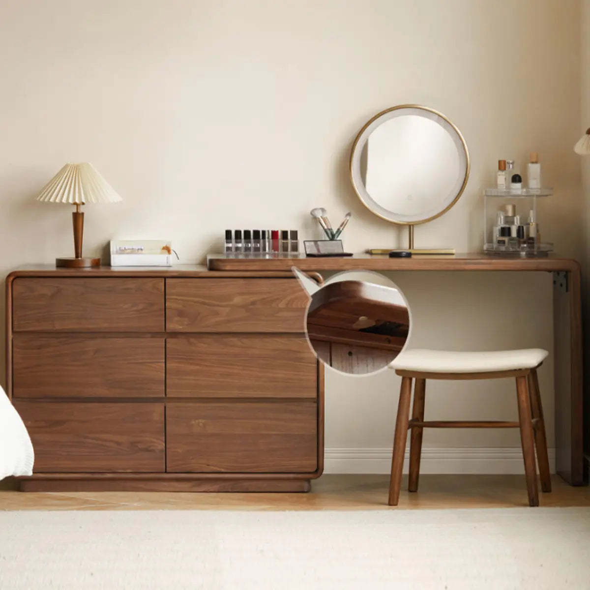 Traditional Natural Wood Drawer Makeup Vanity — Left