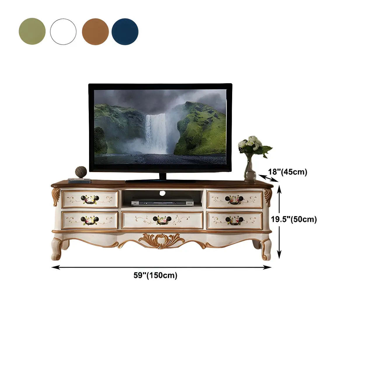 Traditional Birch Wood Open Drawer TV Stand