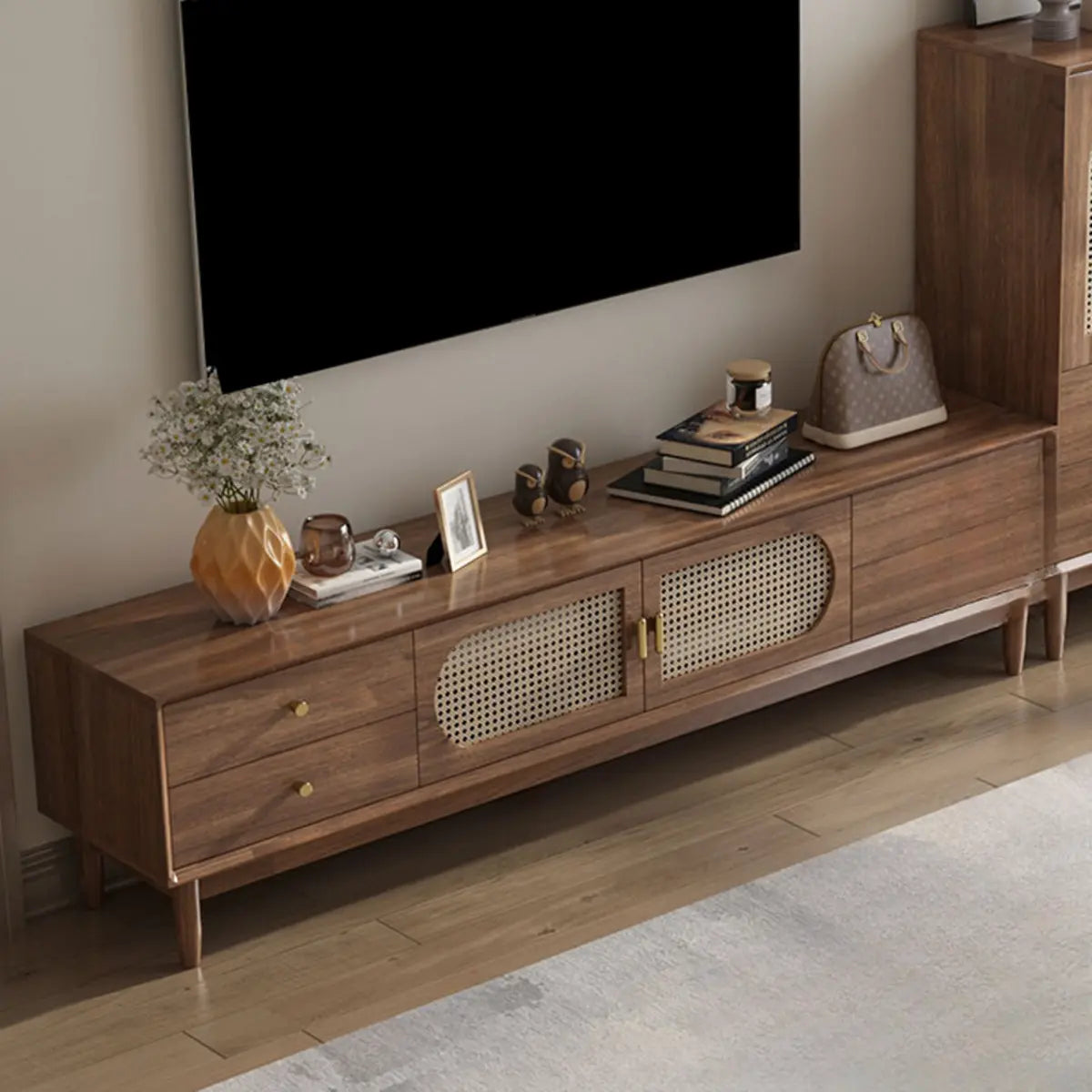 Traditional Brown Rubberwood Ventilated TV Stand