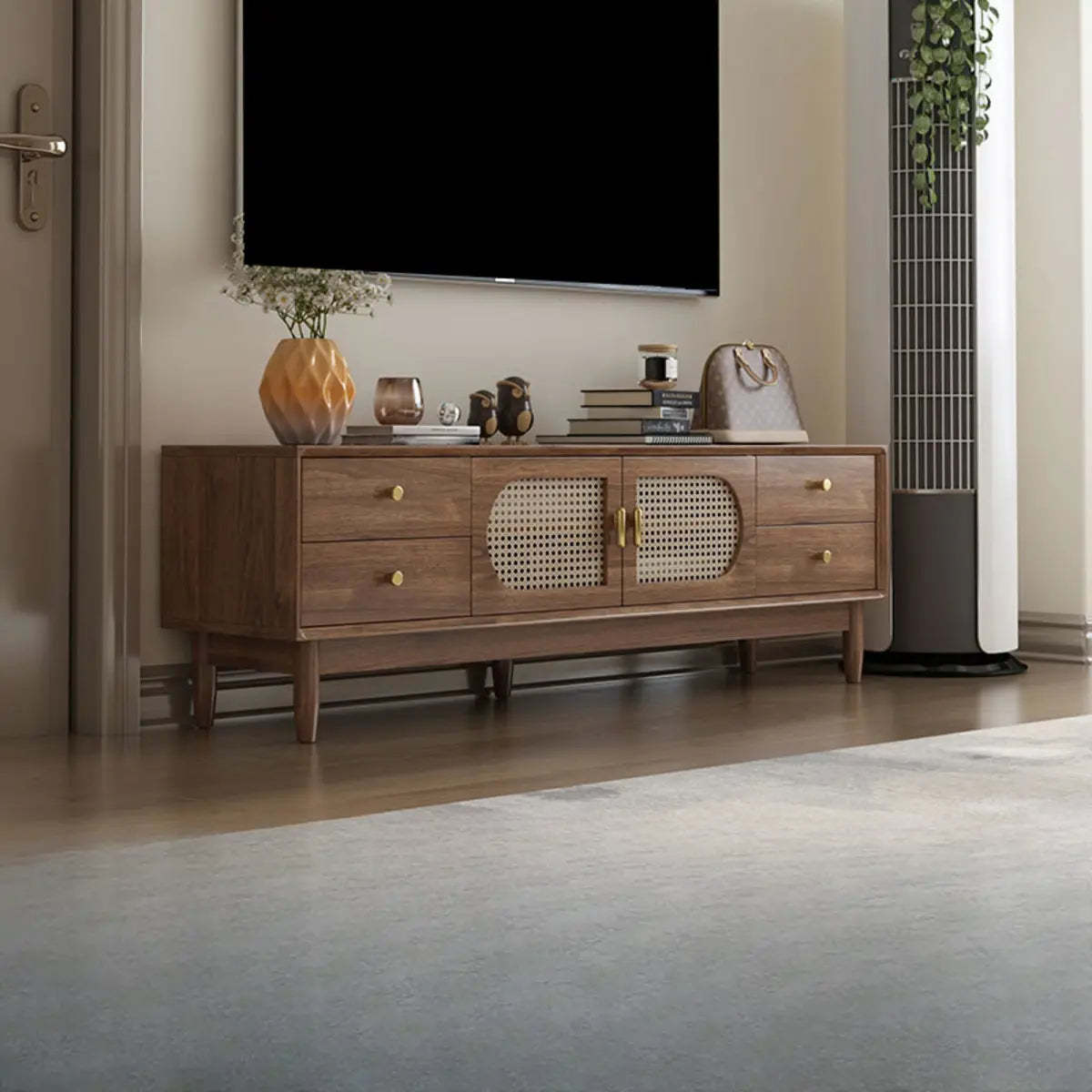 Traditional Brown Rubberwood Ventilated TV Stand