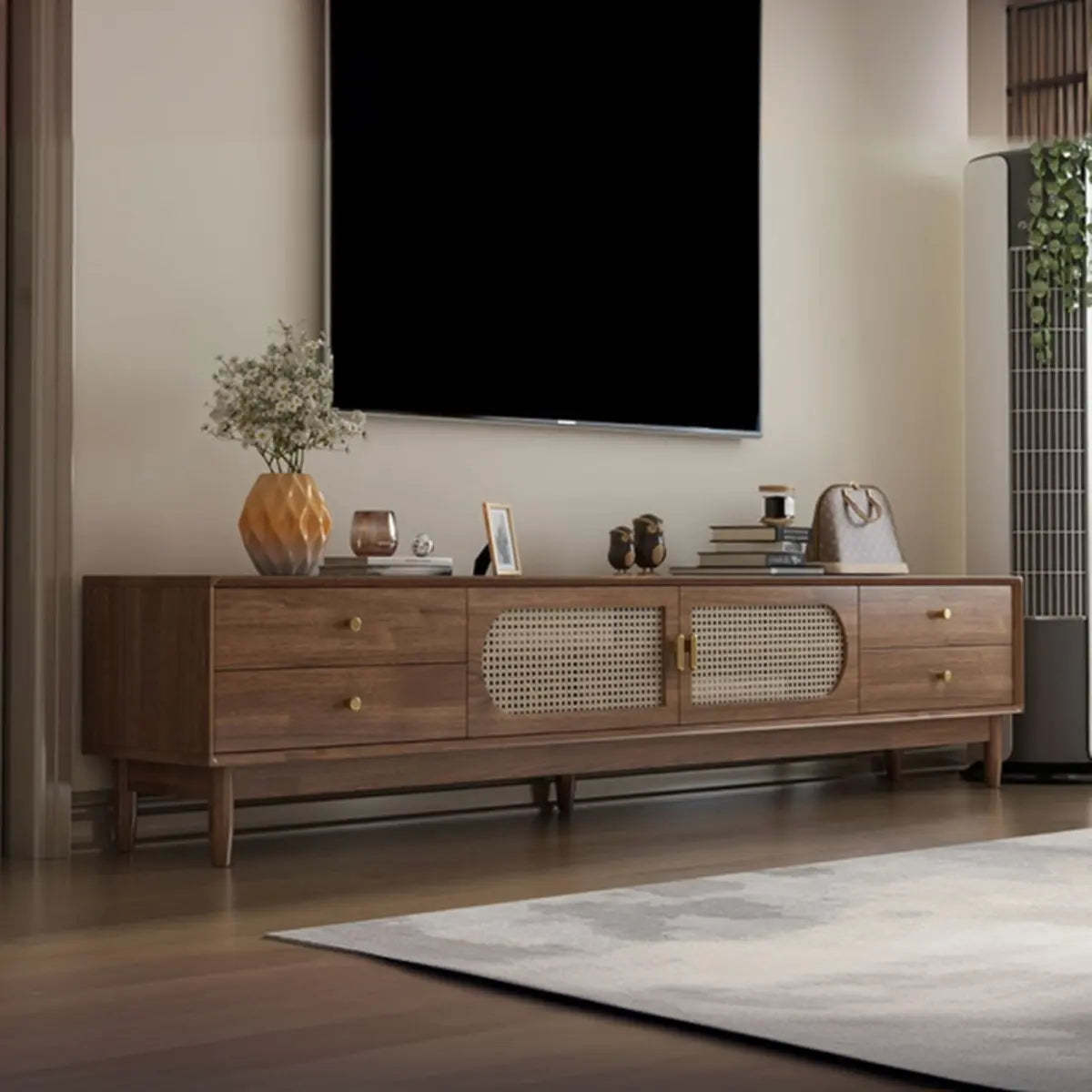 Brown traditional rubberwood ventilated tv stands