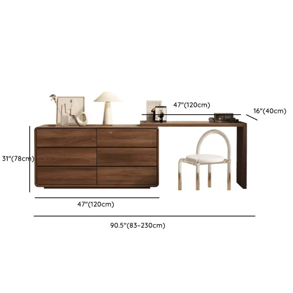Traditional Brown Wood Drawer Vanity Set with Mirror