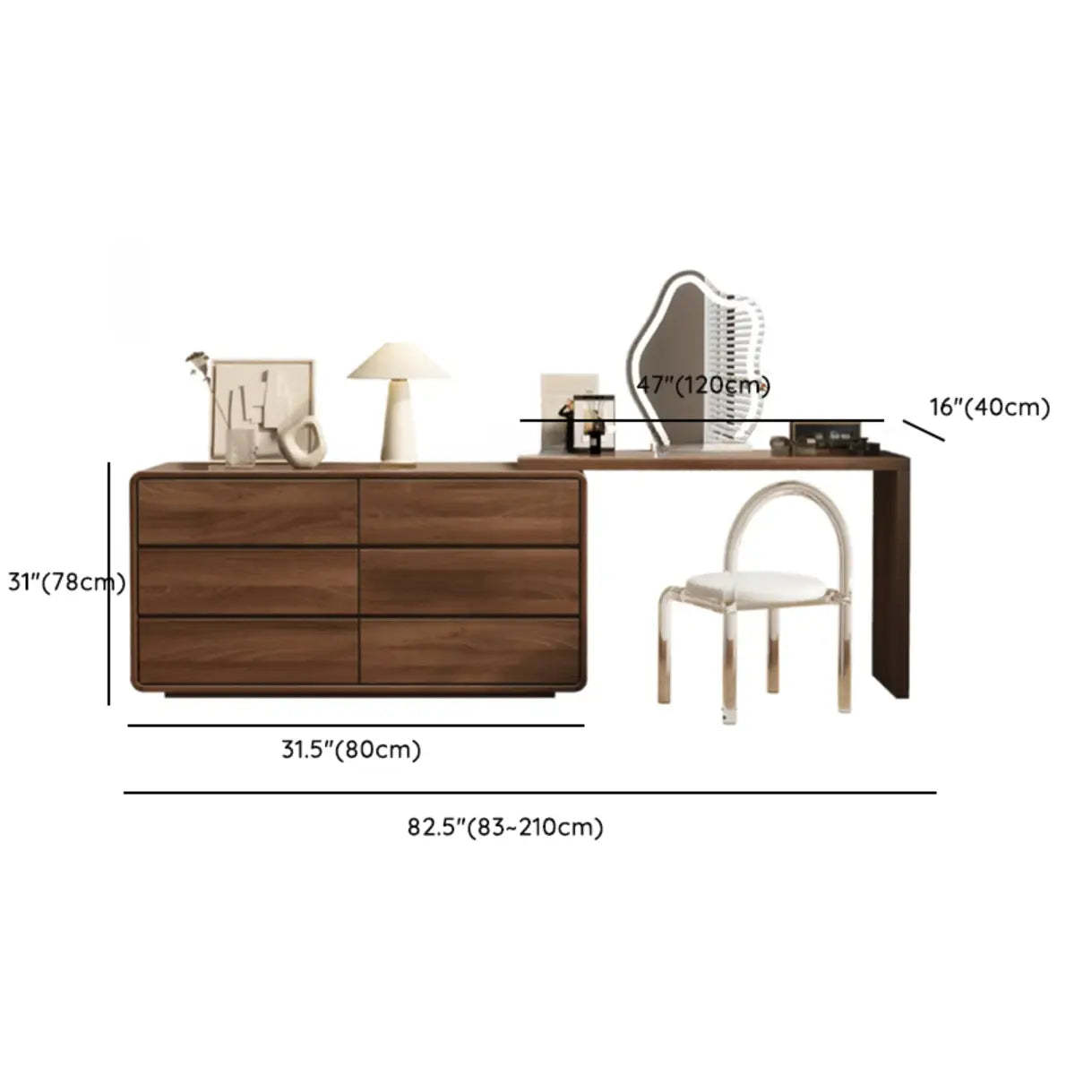 Traditional Brown Wood Drawer Vanity Set with Mirror