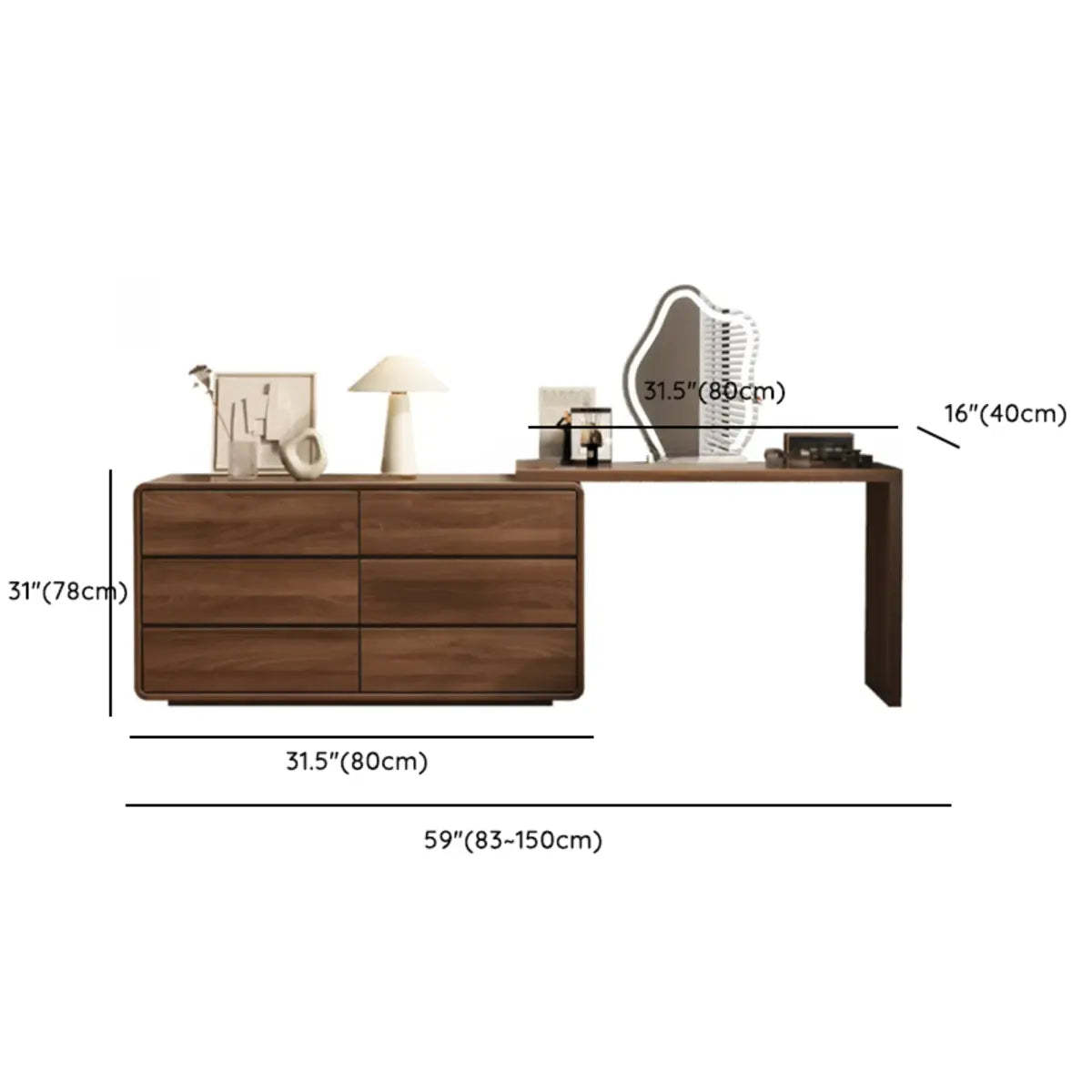 Traditional Brown Wood Drawer Vanity Set with Mirror