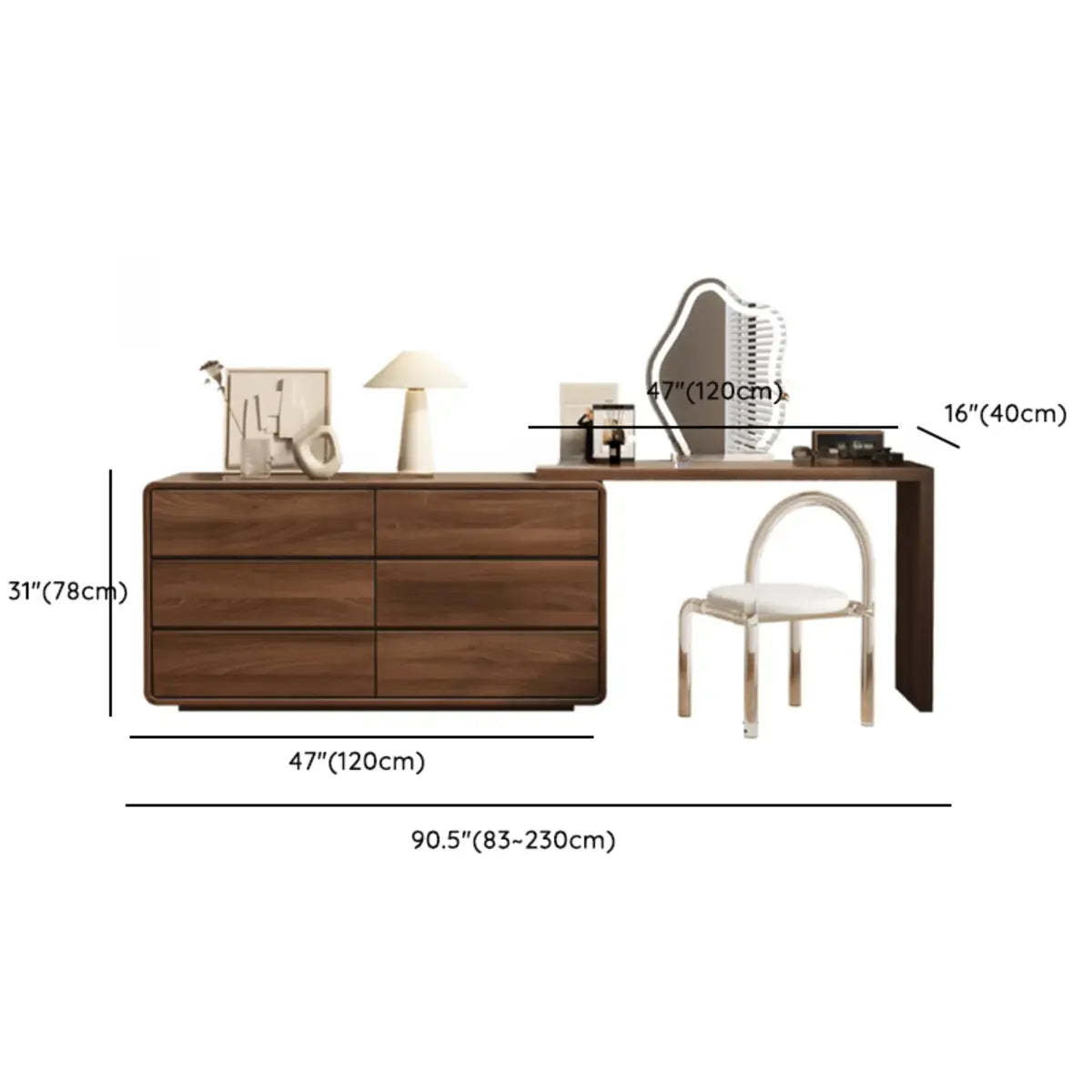 Traditional Brown Wood Drawer Vanity Set with Mirror