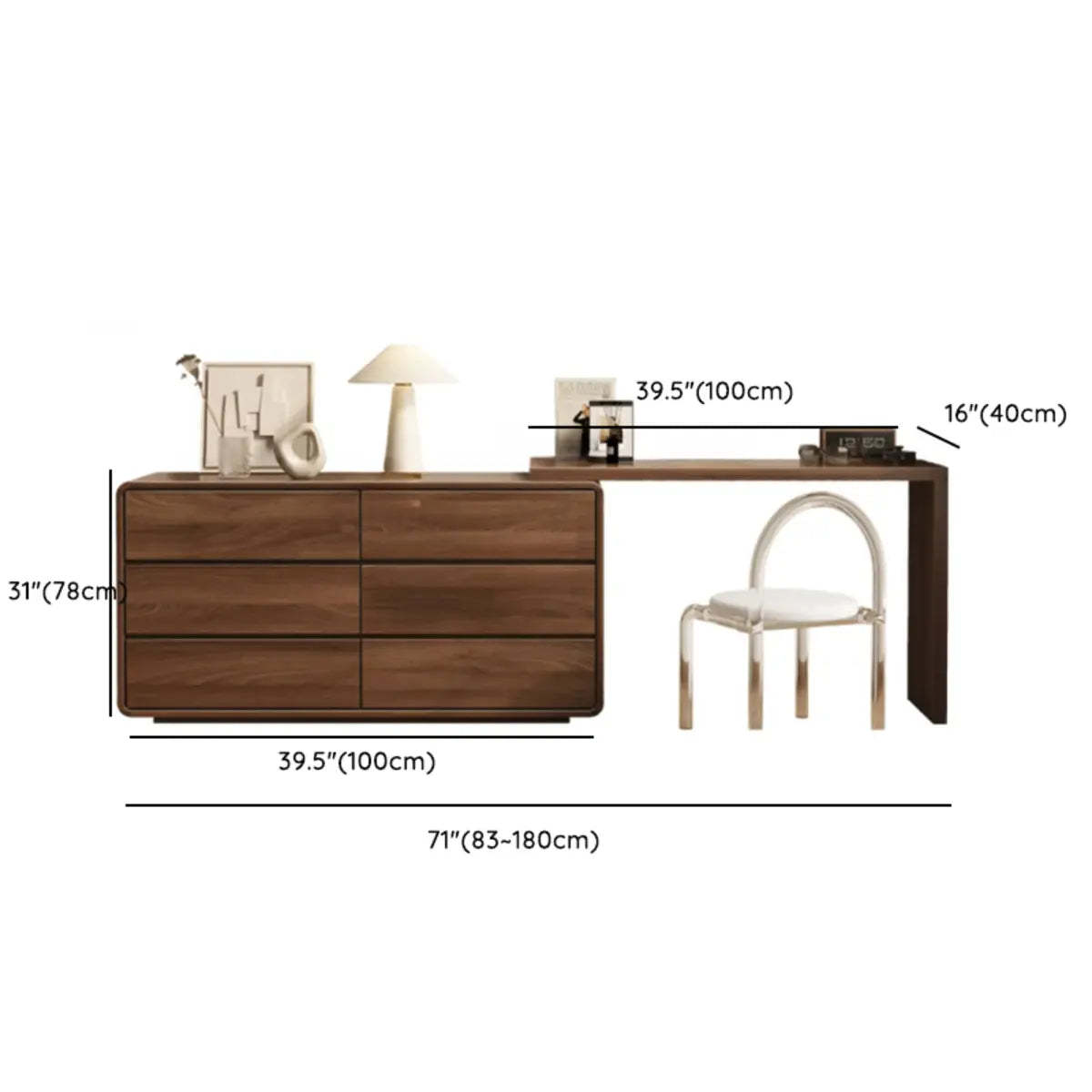Traditional Brown Wood Drawer Vanity Set with Mirror