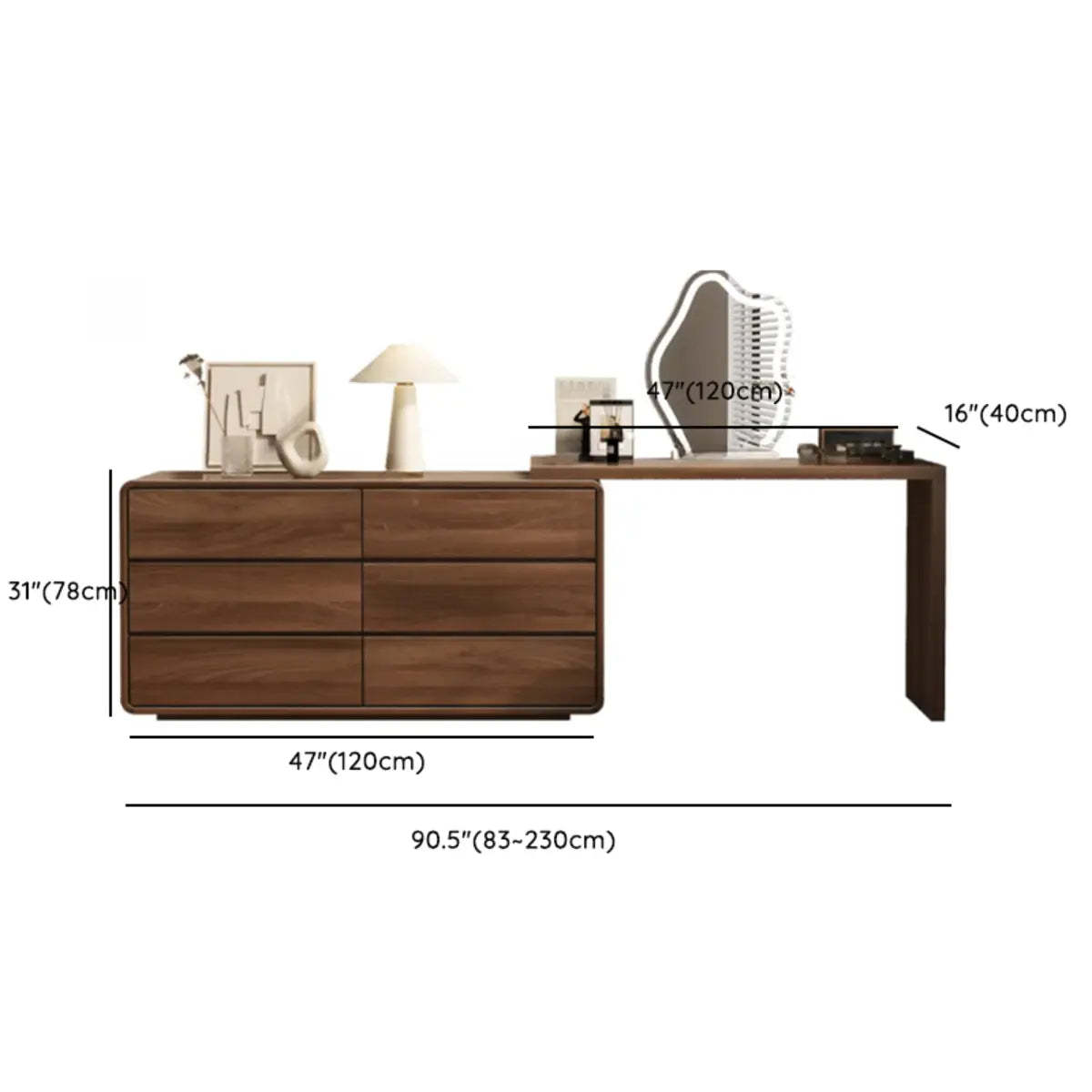 Traditional Brown Wood Drawer Vanity Set with Mirror