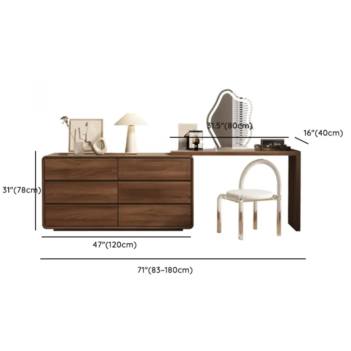 Traditional Brown Wood Drawer Vanity Set with Mirror