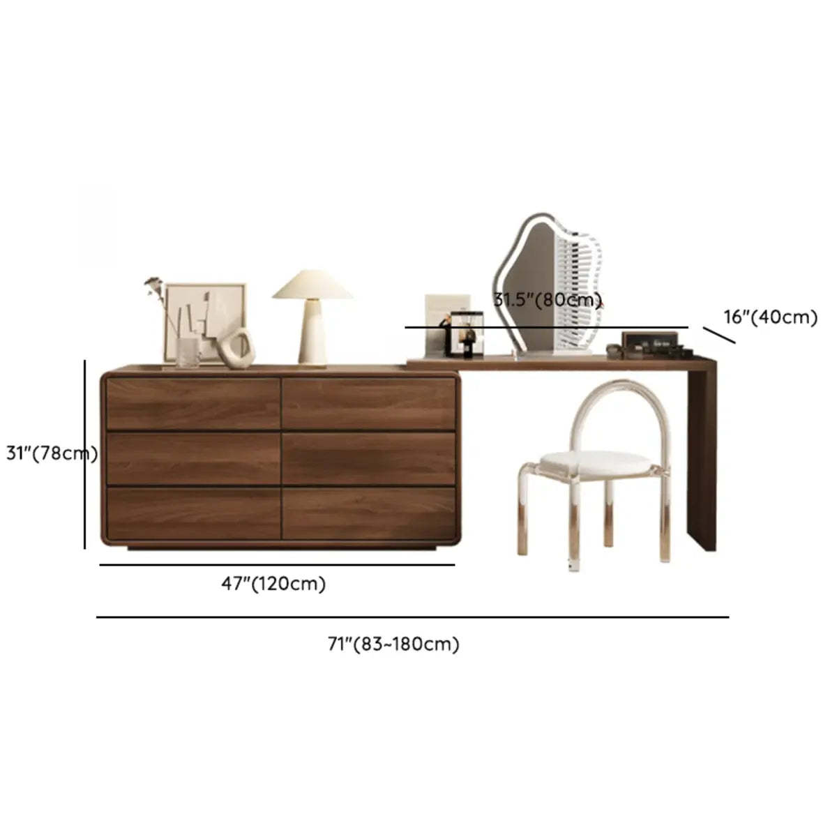 Traditional Brown Wood Drawer Vanity Set with Mirror