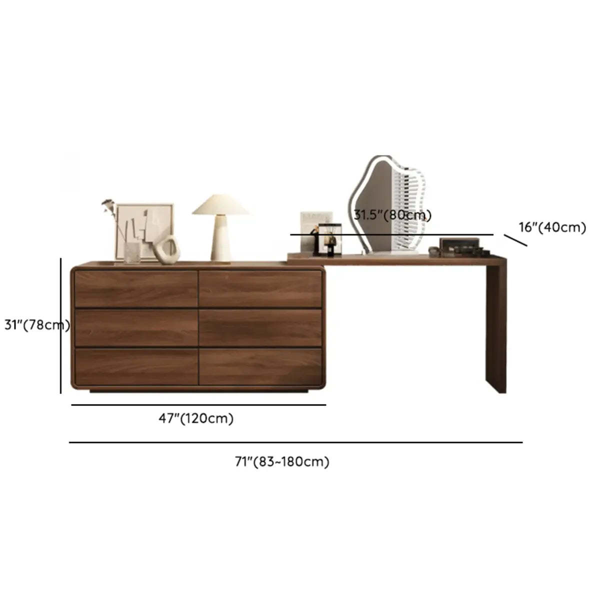 Traditional Brown Wood Drawer Vanity Set with Mirror