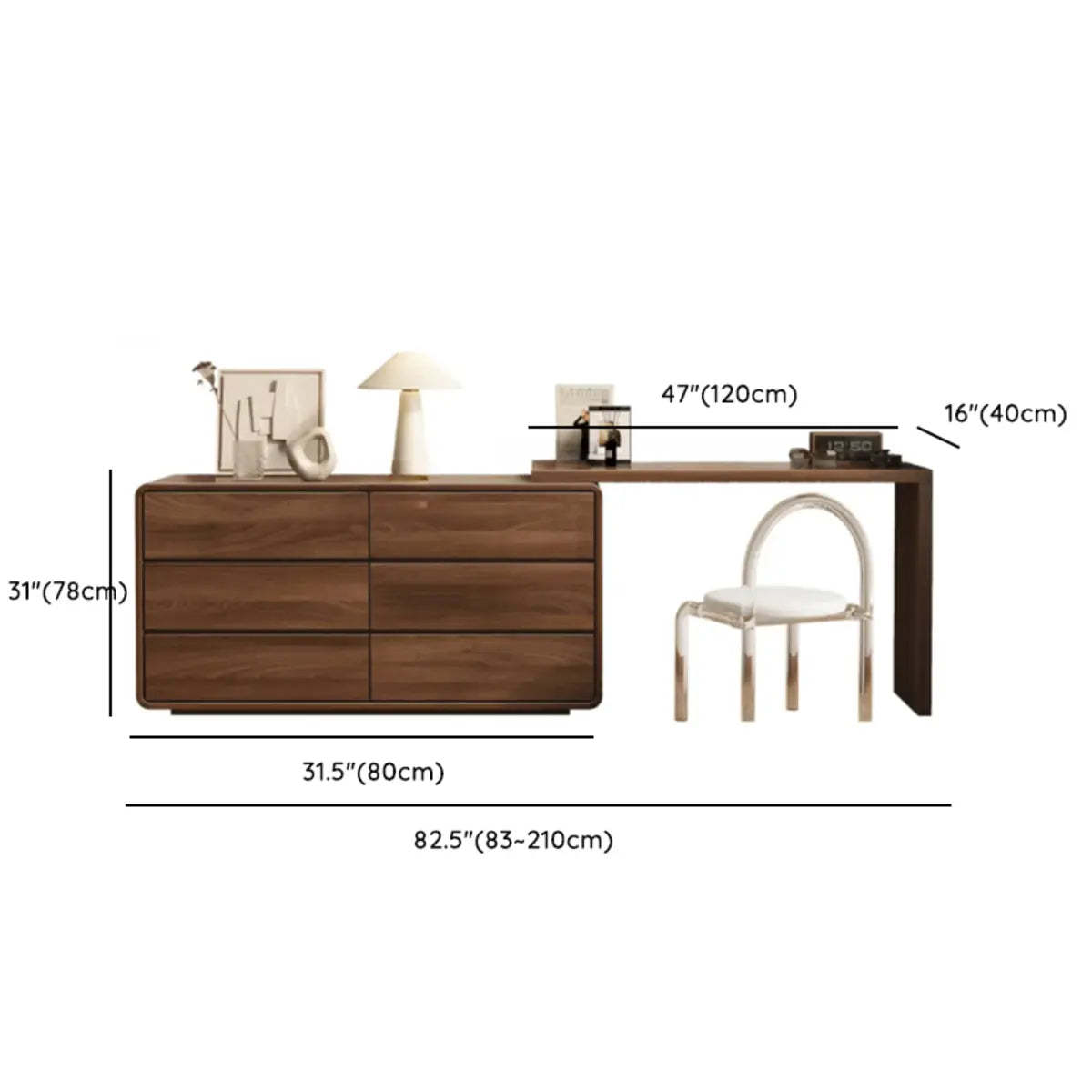 Traditional Brown Wood Drawer Vanity Set with Mirror