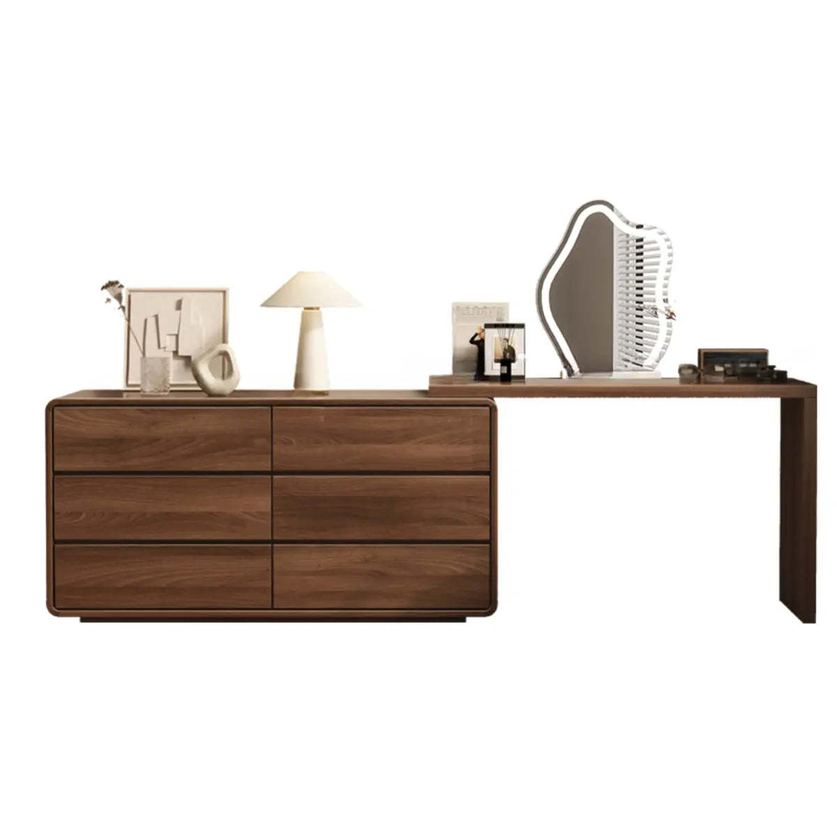 Traditional Brown Wood Drawer Vanity Set with Mirror