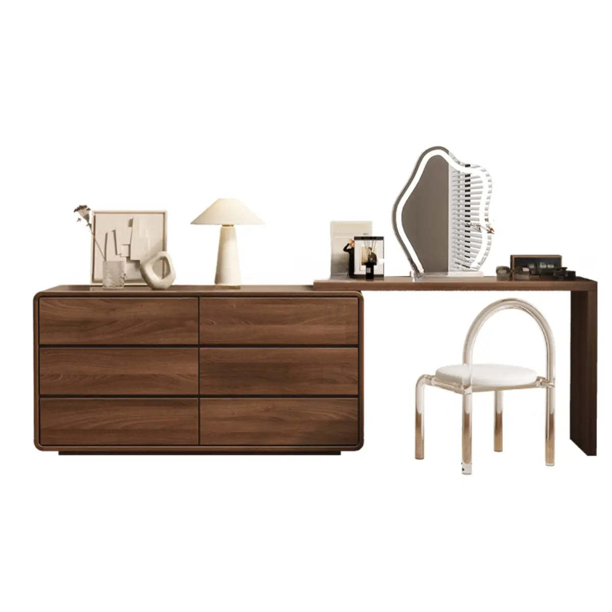 Traditional Brown Wood Drawer Vanity Set with Mirror