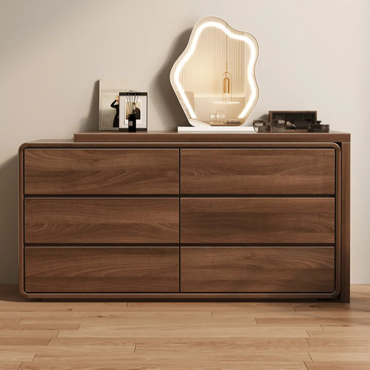 Traditional Brown Wood Drawer Vanity Set with Mirror