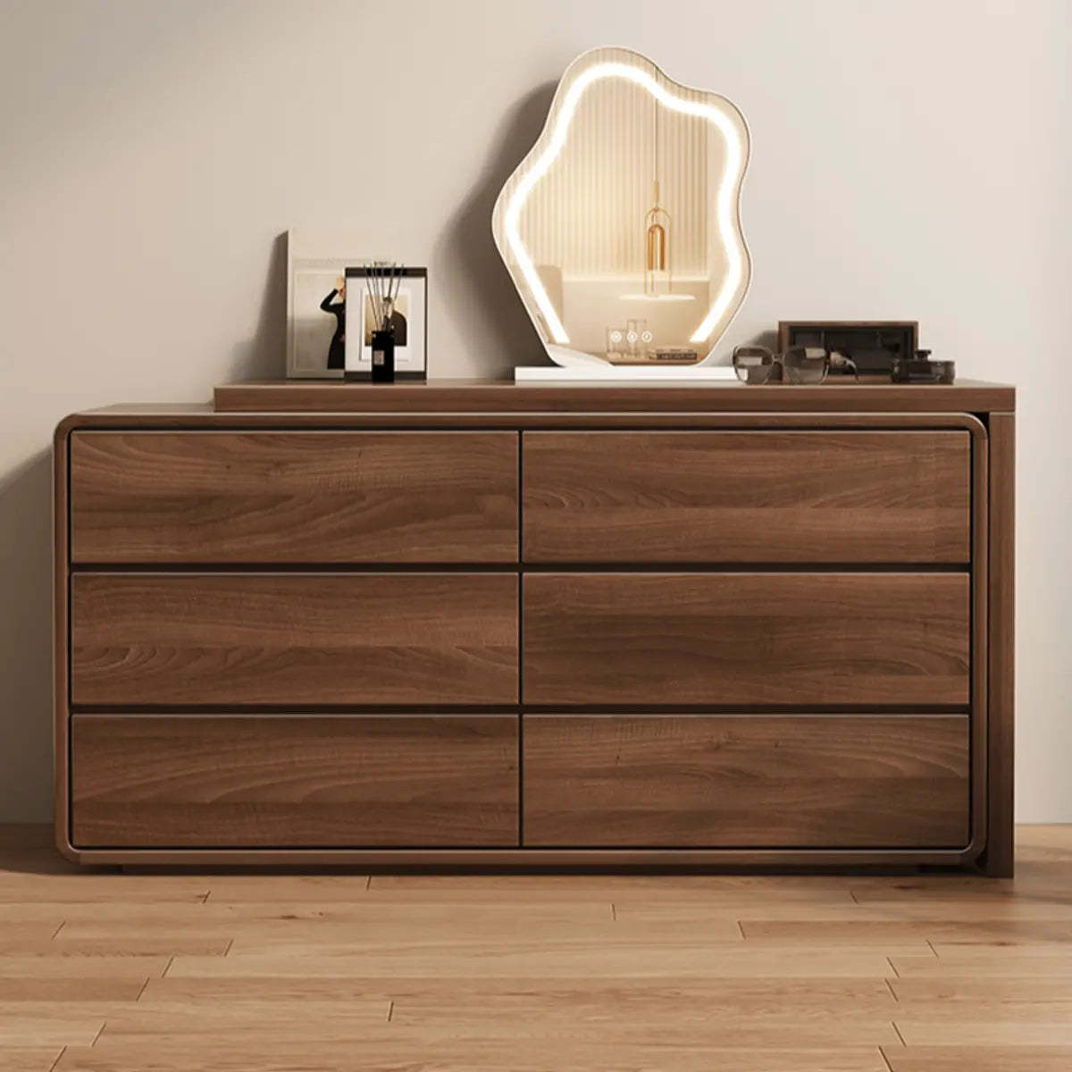Traditional Brown Wood Drawer Vanity Set with Mirror