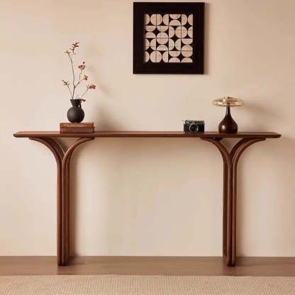 Traditional Brown Wood Rectangular Console Table