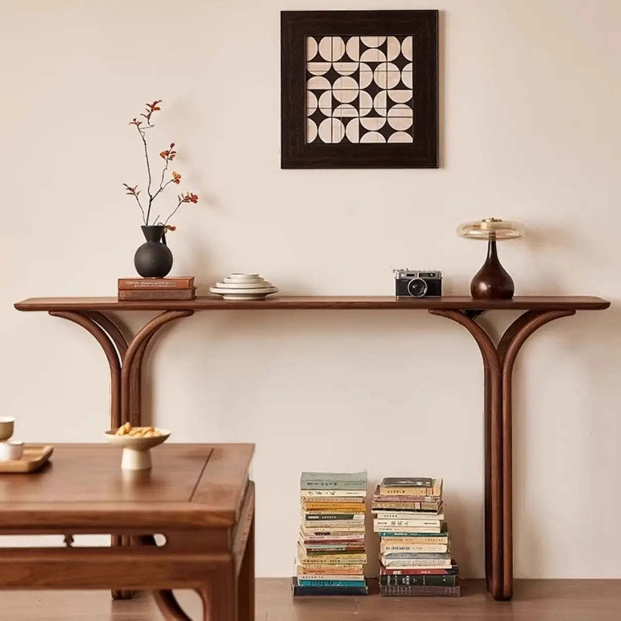 Traditional Brown Wood Rectangular Console Table